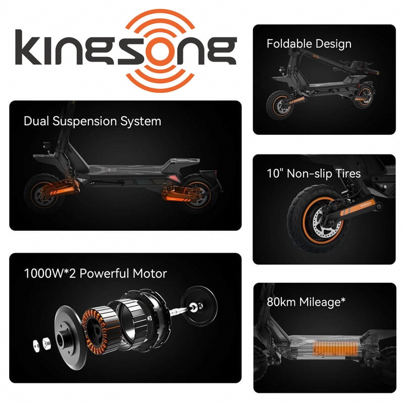 KINGSONG N12T3 Electric Scooter for Adults, Powerful 3000W Motor, Dual Suspension, Foldable Design (Black, 10 in) rabg2