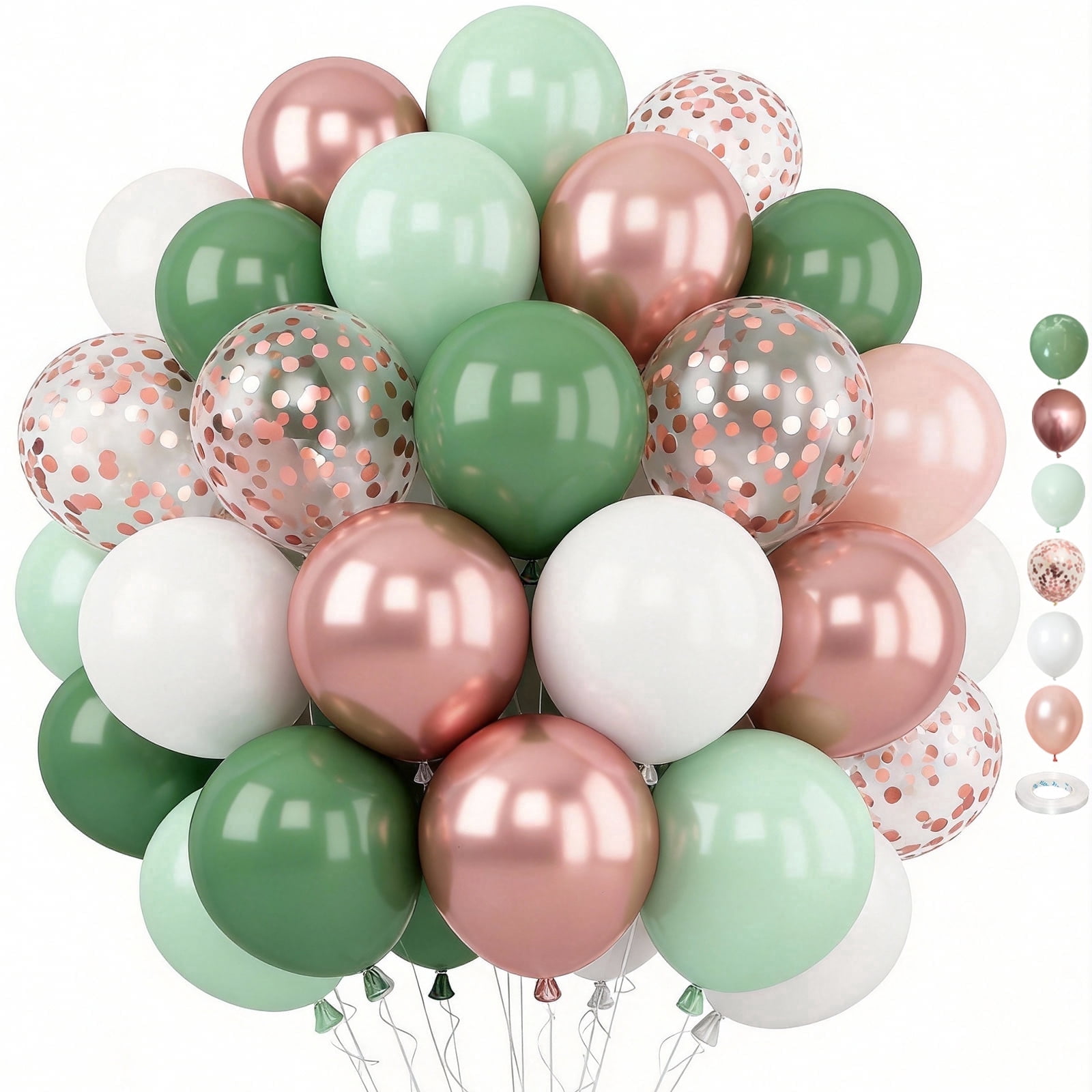 Qiameng Sage Green and Metallic Rose Gold Balloon Arch Kit (70 Pieces, 12 in) o5p5k