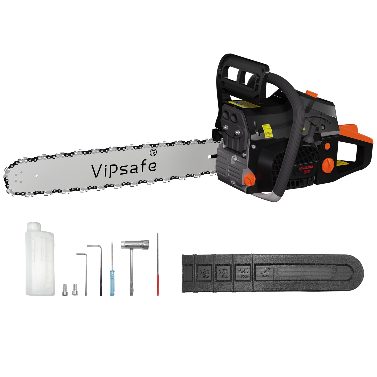 Vipsafe 58cc Gas Chainsaw, 2-Cycle Engine, Anti-Vibration, Heavy-Duty Tree Cutting & Wood Trimming (Red, 20 in) r7awt