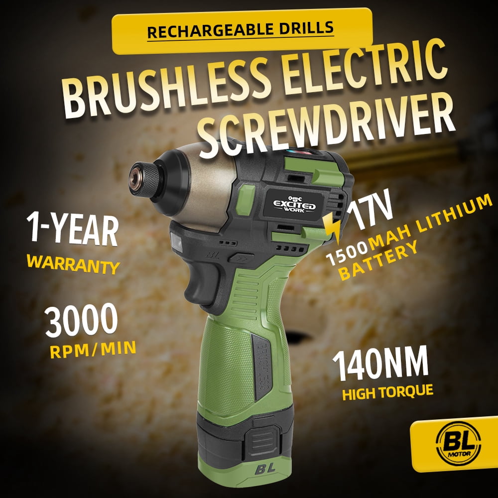 EXCITED WORK Brushless Cordless Drill and Impact Driver Combo Kit (17V, 2-Piece Set) 12otx