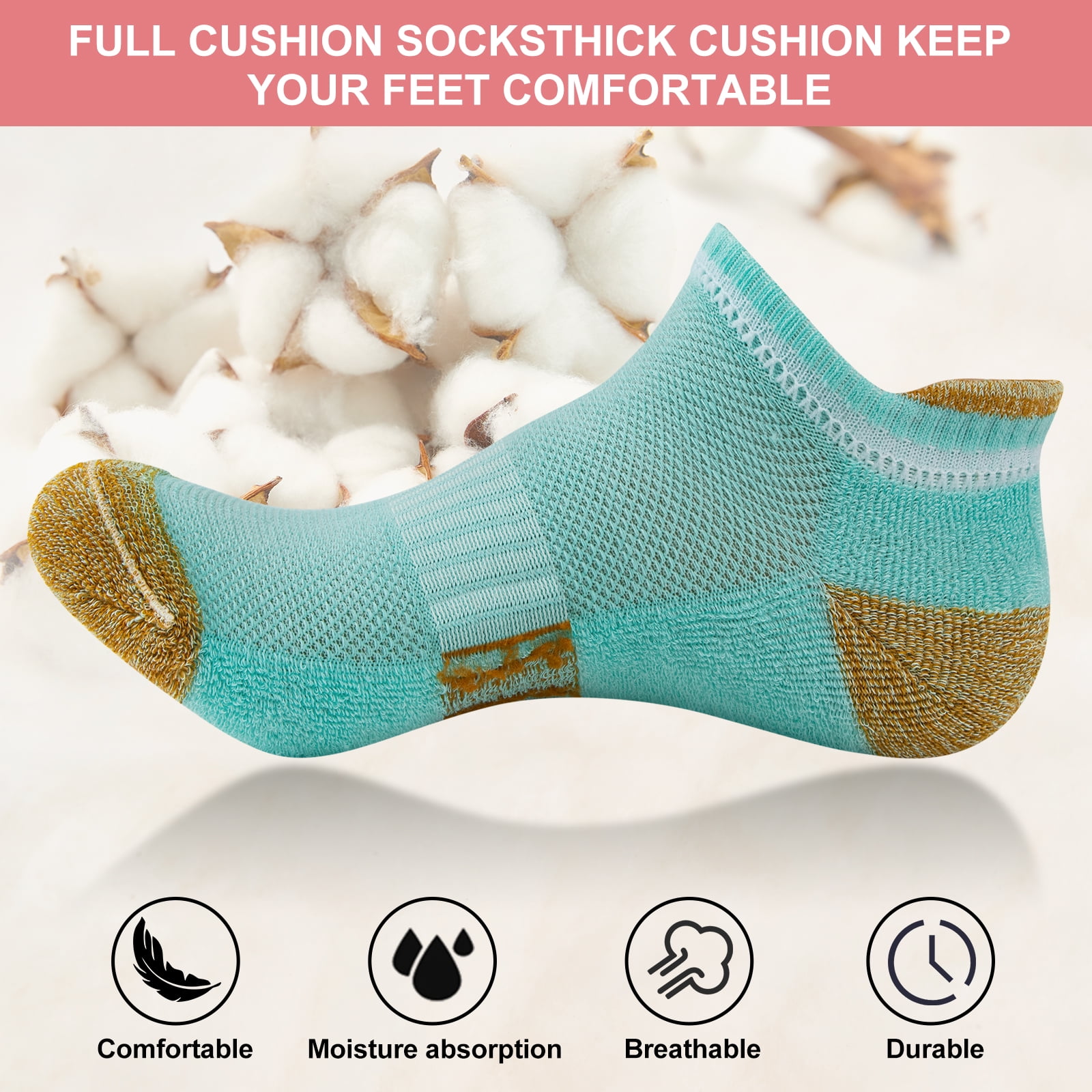 Loritta Womens Ankle Socks, Cushioned Low Cut Athletic No Show Socks (Multi-Color, 6 Pairs) bhhvv