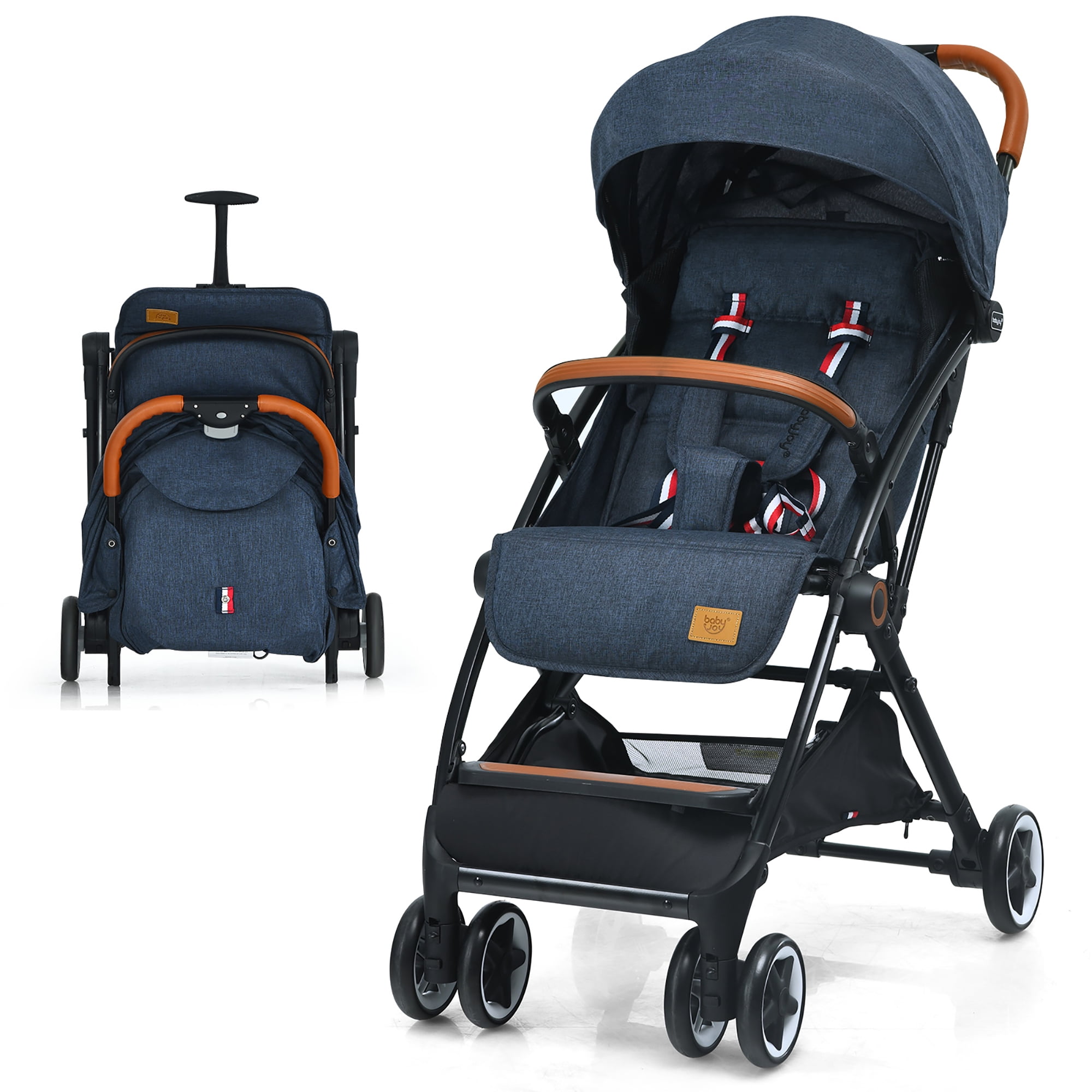 Costway Lightweight Baby Stroller with Adjustable Canopy and Storage Basket (Blue, 15 lb) epv4n