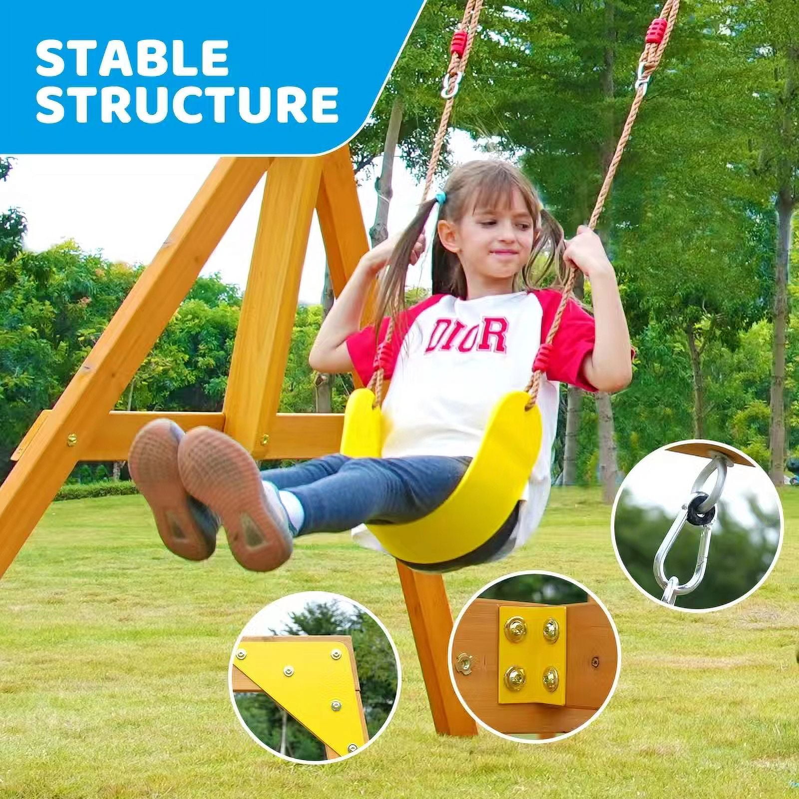 SuniBoxi Kids Backyard Wooden Playground Set with 2 Swings and Dinosaur Play Tent (Blue) o7rzi