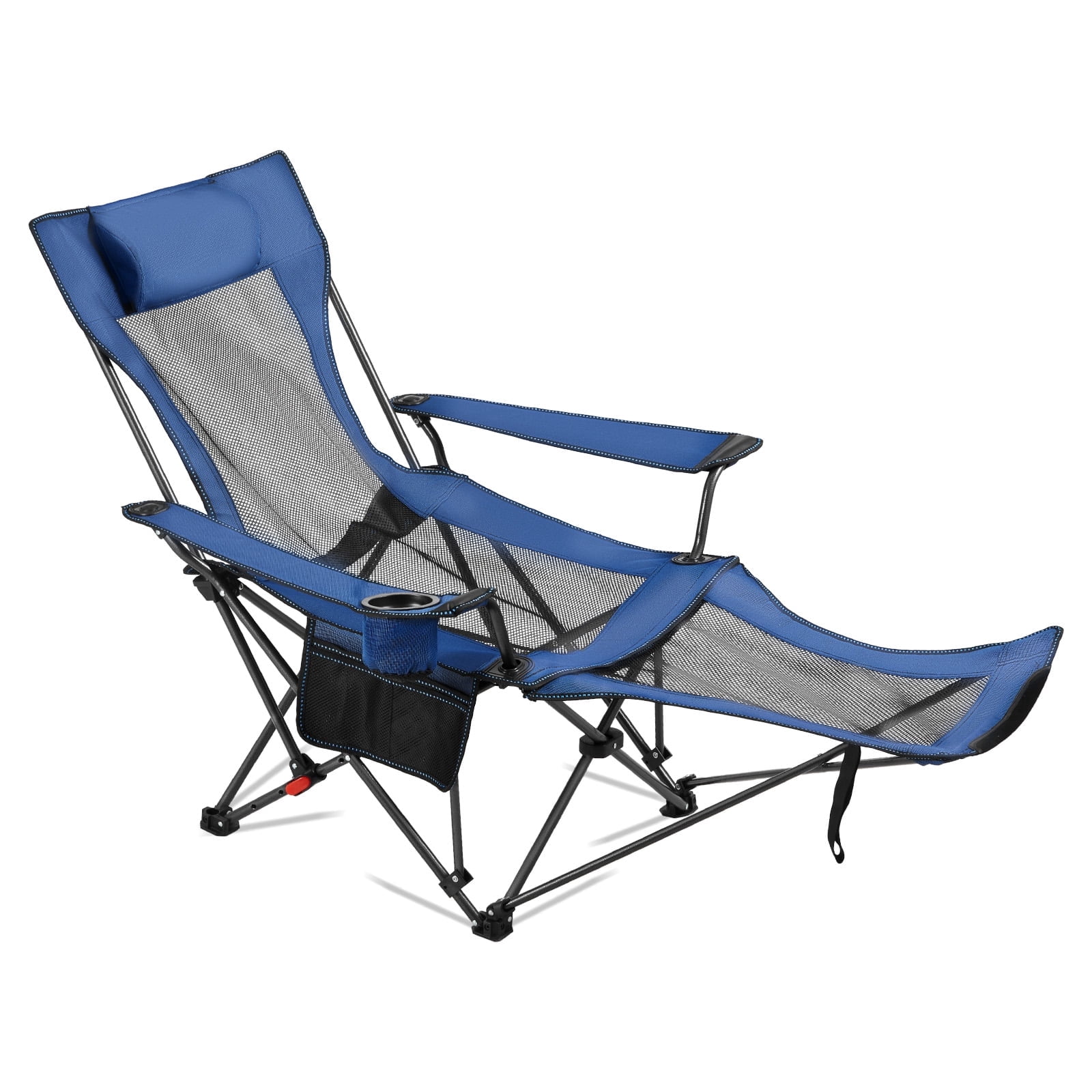 VEVOR Reclining Camping Chair, Portable Folding Lounger with Headrest and Foot Rest (Blue, 220 lb Capacity) q3ppj