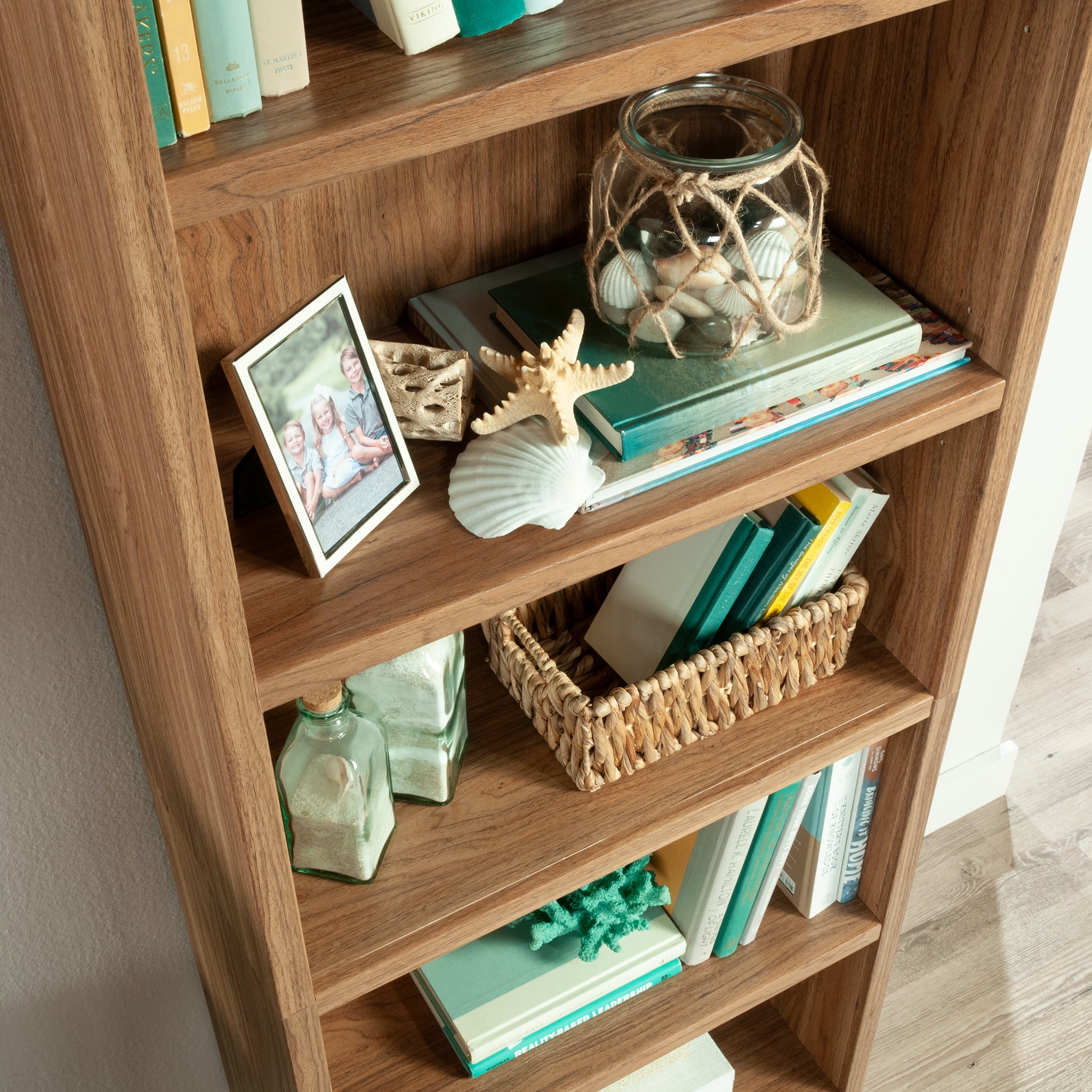 Mainstays Westley 5-Shelf Bookcase, Durable Storage Organizer (Walnut, 72.68 in H x 25.83 in W x 11.58 in D) 4uru3