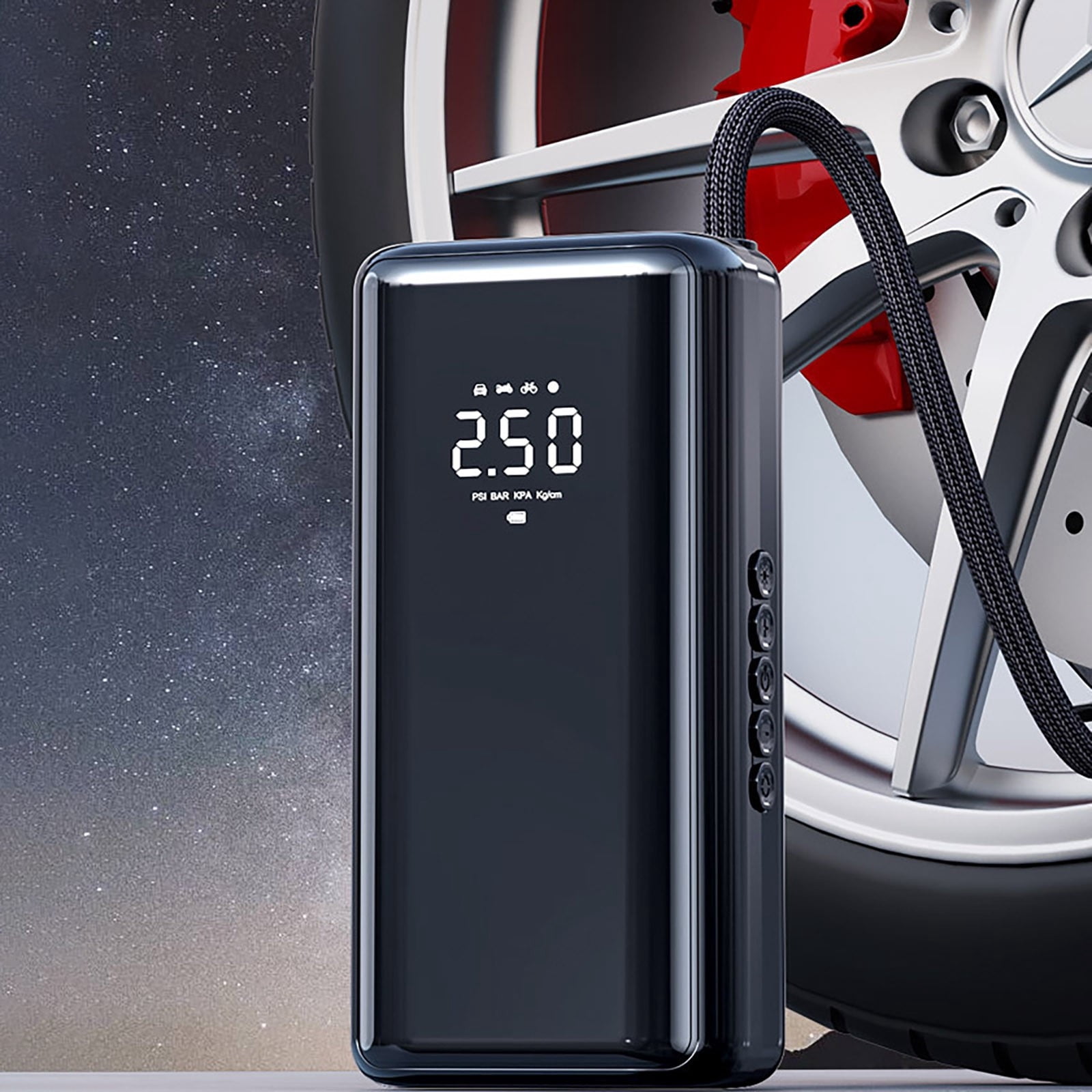 Xhegex Portable Wireless Car Tire Inflator with Digital Pressure Display (Black, 1 Pack) gjlwc