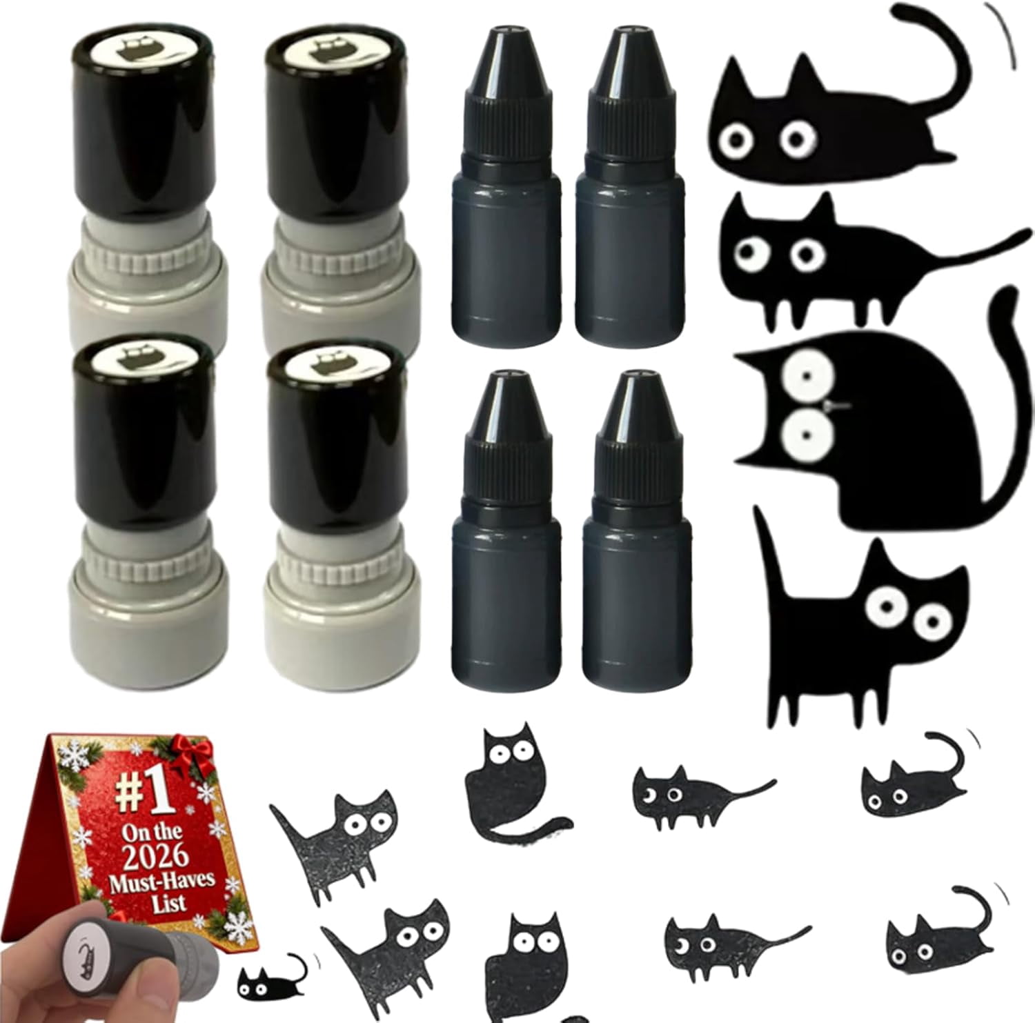 Generic Cat Pattern Self-Inking Stamp Set (Black, 4-Piece Set) t96hy