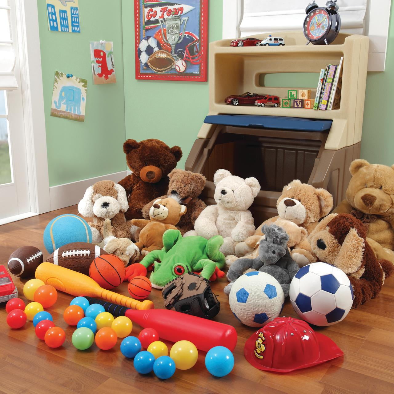 Step2 Lift & Hide Toy Box and Bookcase Organizer (Brown and Blue, 38 in Tall) mz6mz