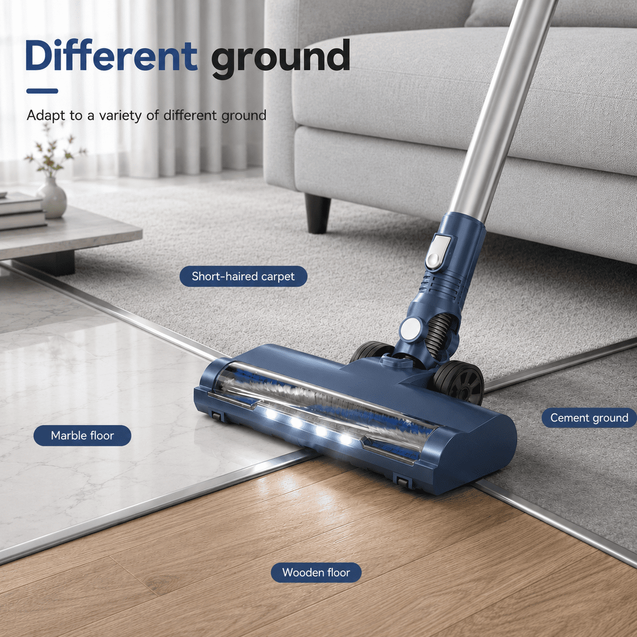 PrettyCare Cordless Stick Vacuum Cleaner, 6-in-1 Lightweight Upright for Carpet and Hard Floor (Blue, 1.3L Dust Cup) 6ctnz