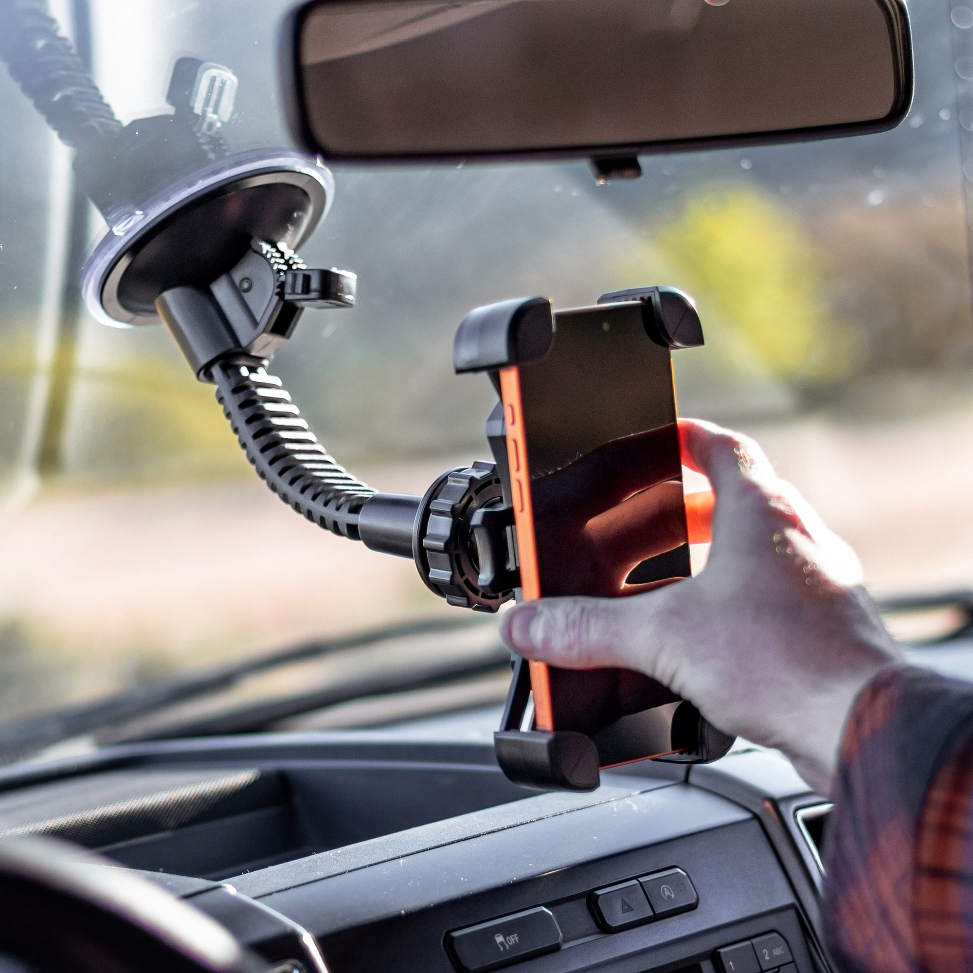ToughTested Mammoth Windshield Phone Mount with Double-Ribbed Gooseneck and 4.25 in Suction Cup (Black, Universal) y8riu