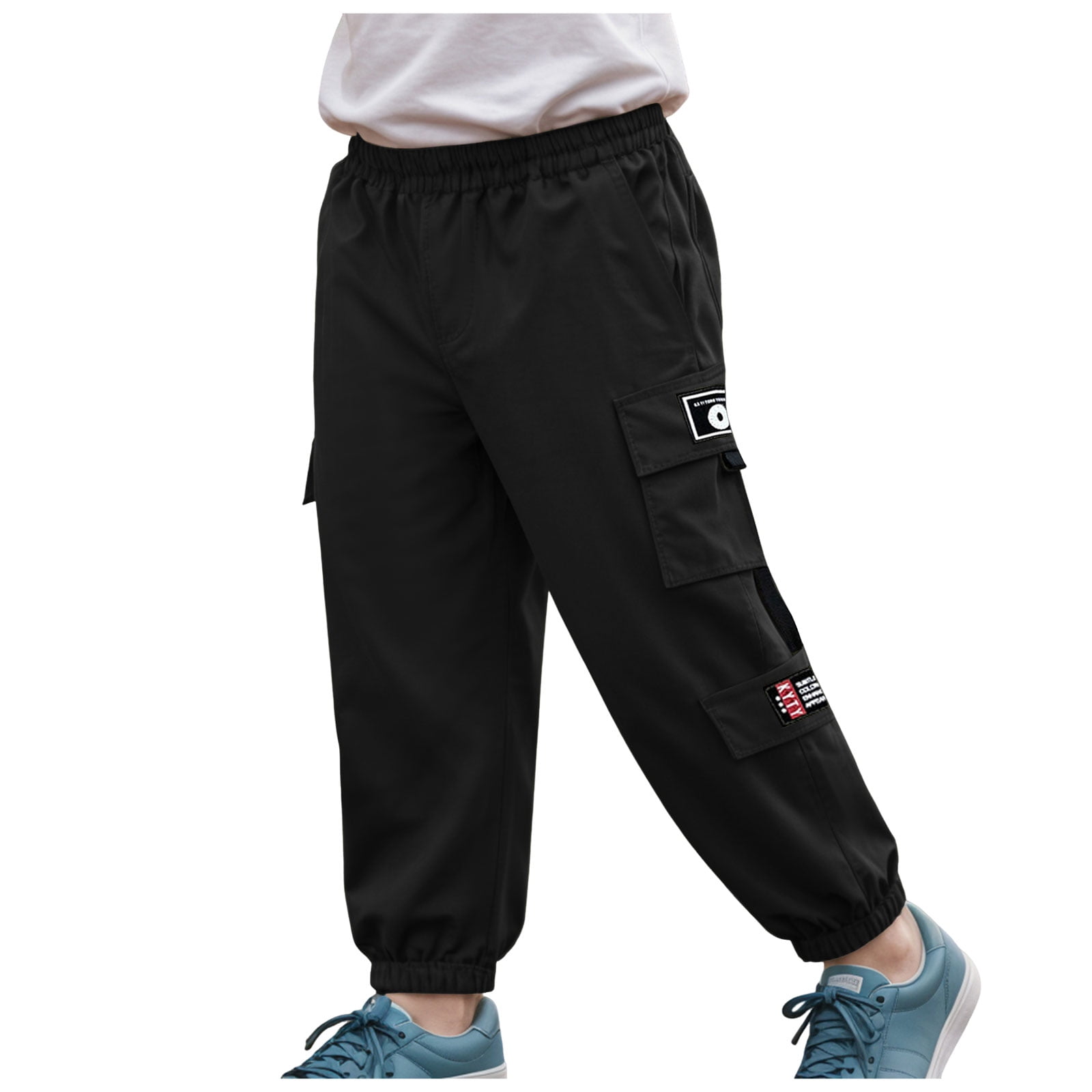 Lauty Boys Active Jogger Pants Elastic Waist Drawstring Sweatpants with Pockets (Black, Size 8) reeiy