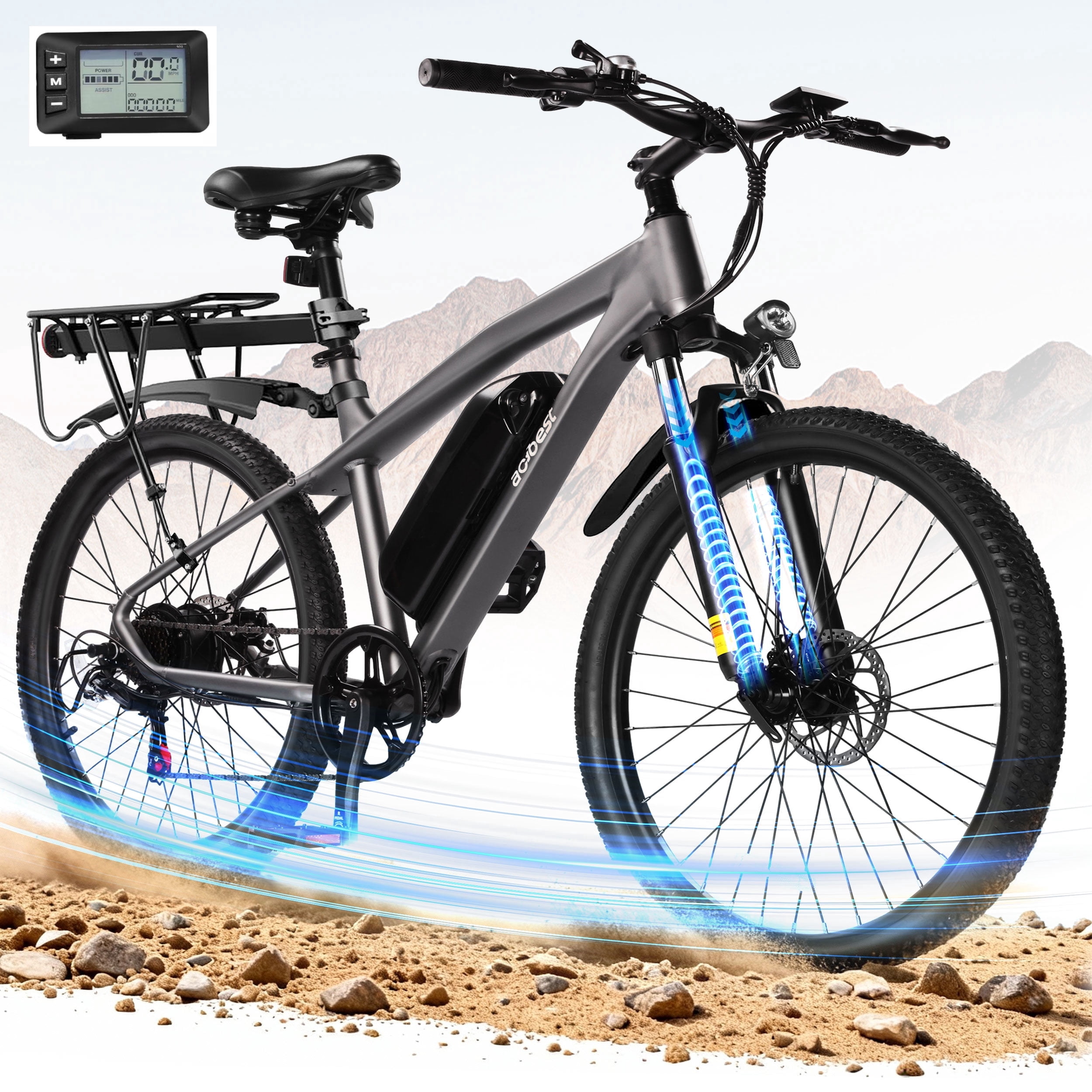 ActBest Electric Mountain Bike for Adults, 1200W Brushless Motor, 21-Speed E-Bike with Fork Suspension (Grey, 27.5 in) xtt69