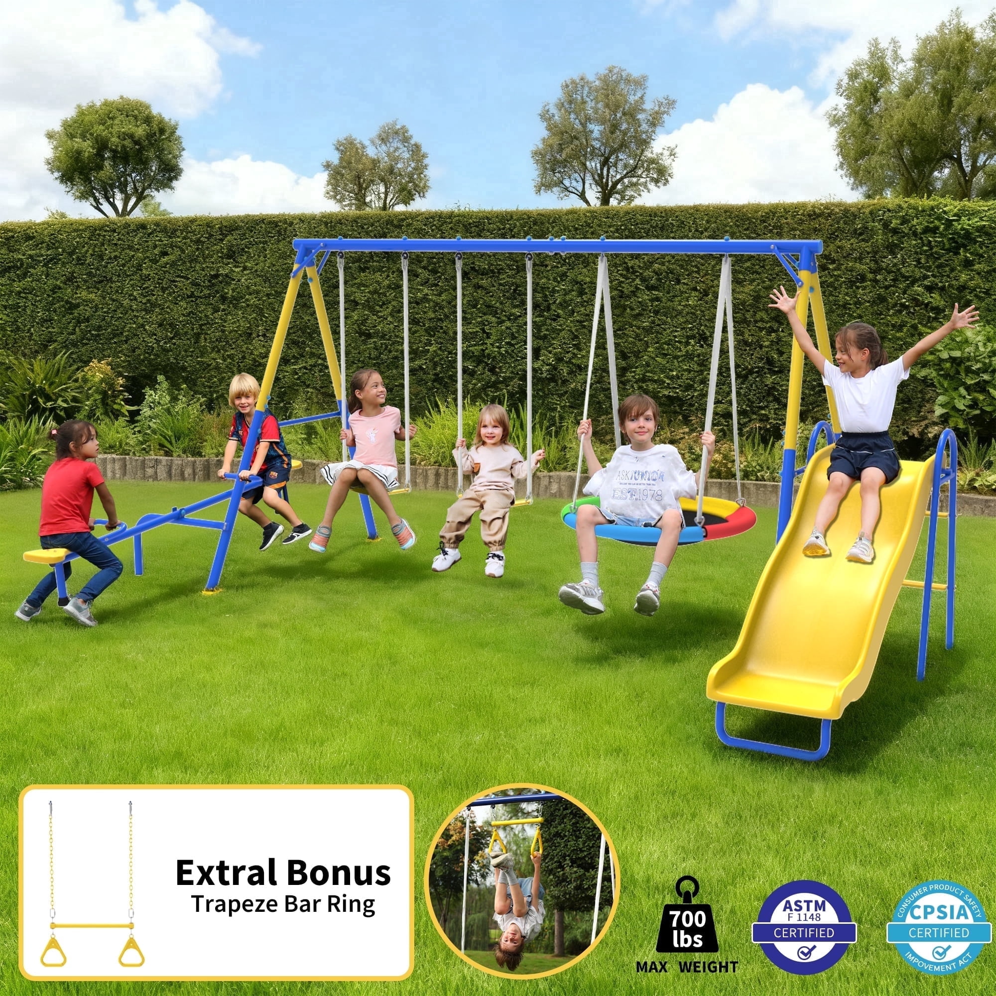 Fashionsport Outfitters Heavy-Duty Metal Swing Set for Backyard (Yellow, 700 lb Capacity) kwxke