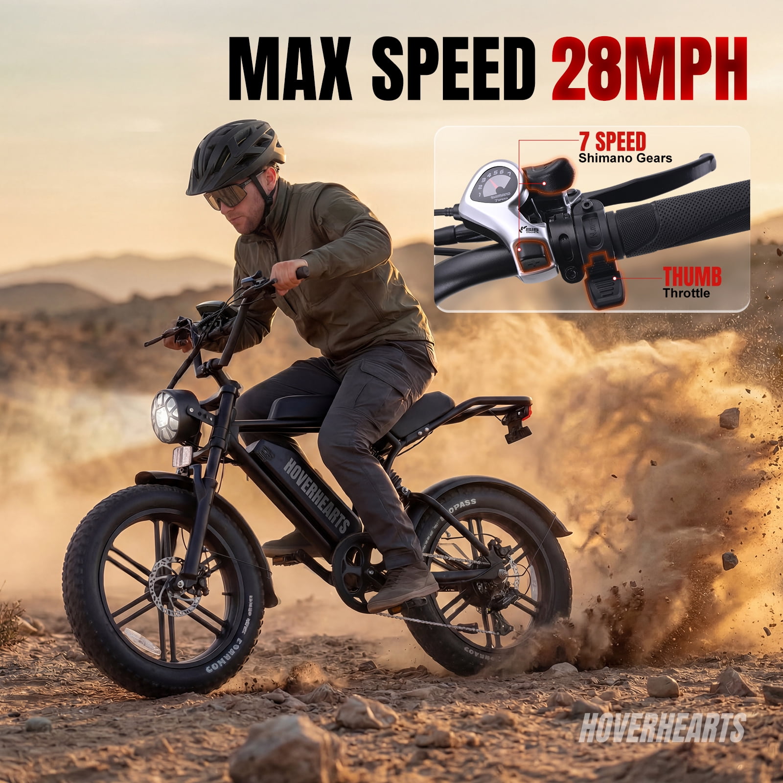 HOVER HEART 20 in Fat Tire Electric Bike 500W Retro E-Bike with Hydraulic Brakes (Black, 20 in) cashj