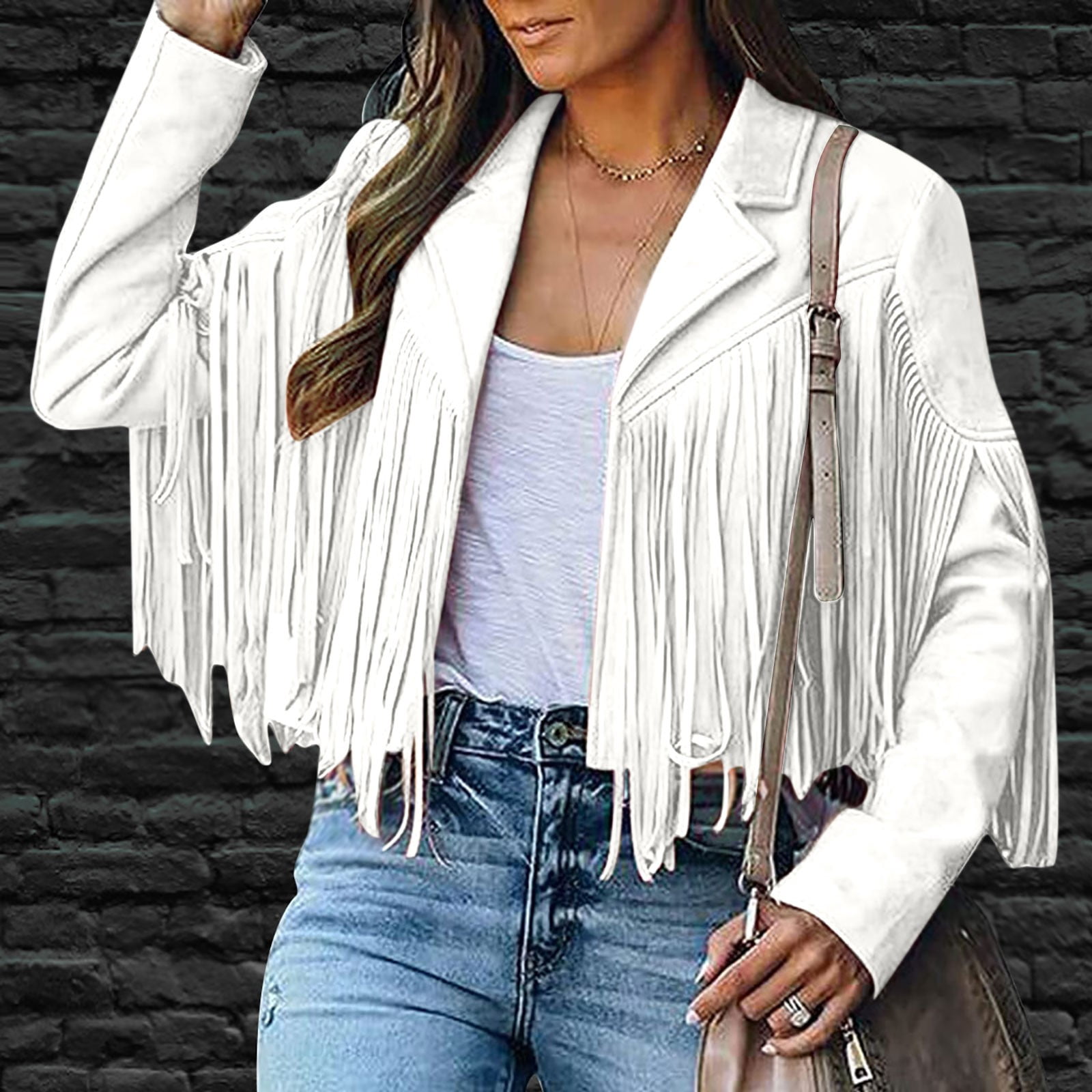 FAVIPT Women's Faux Suede Fringe Jacket Open-Front Western Hippie Cardigan (Black, S) hrbyn
