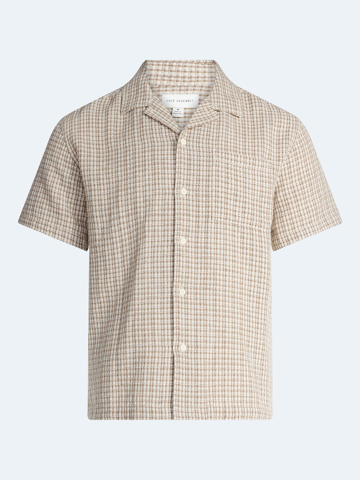 Free Assembly Men's Plaid Textured Cotton Camp Shirt (Brown, S) tvsfk