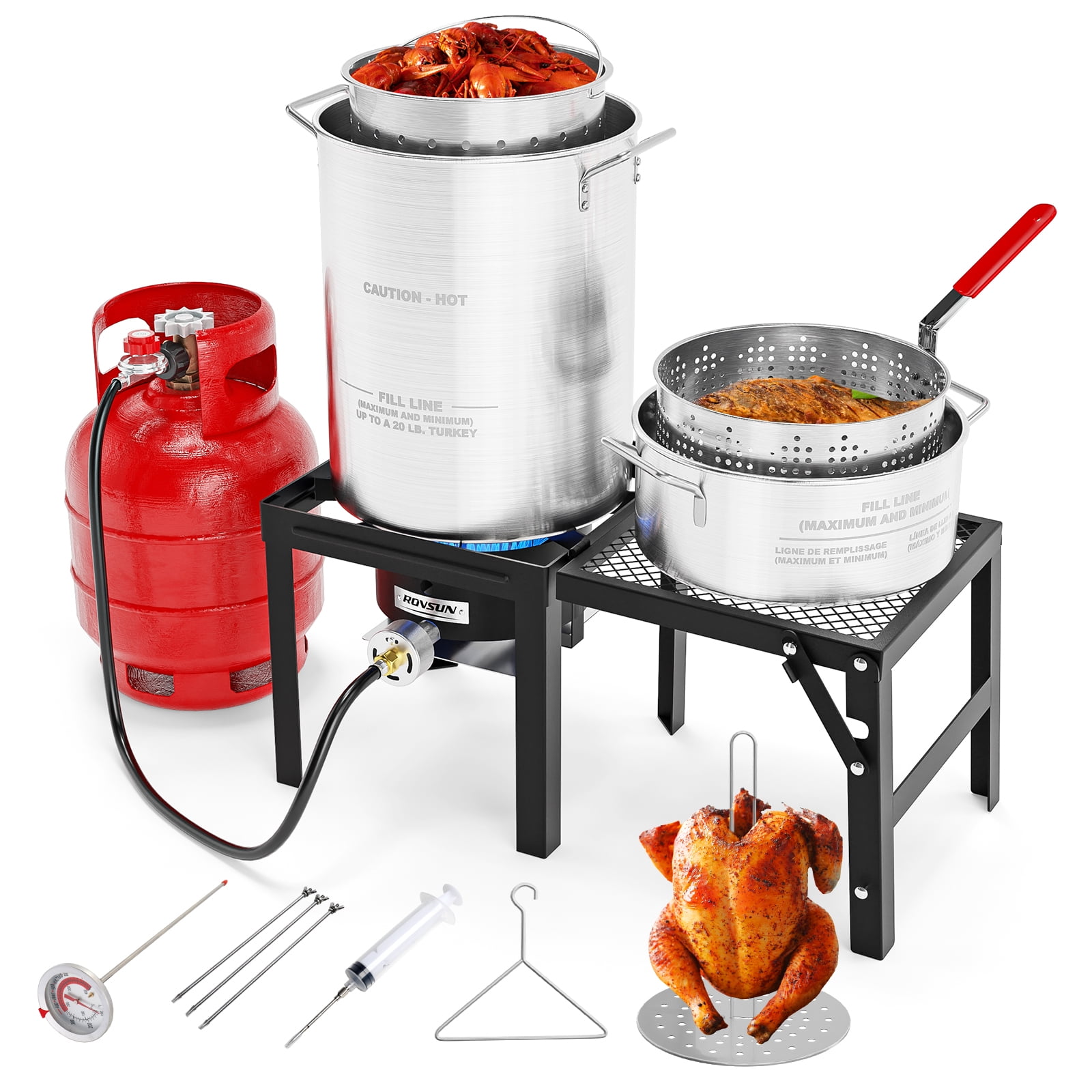 VINGLI Outdoor Propane Turkey and Fish Fryer Kit with 54000 BTU Stove and Foldable Side Table (30 qt and 10 qt) atfbg