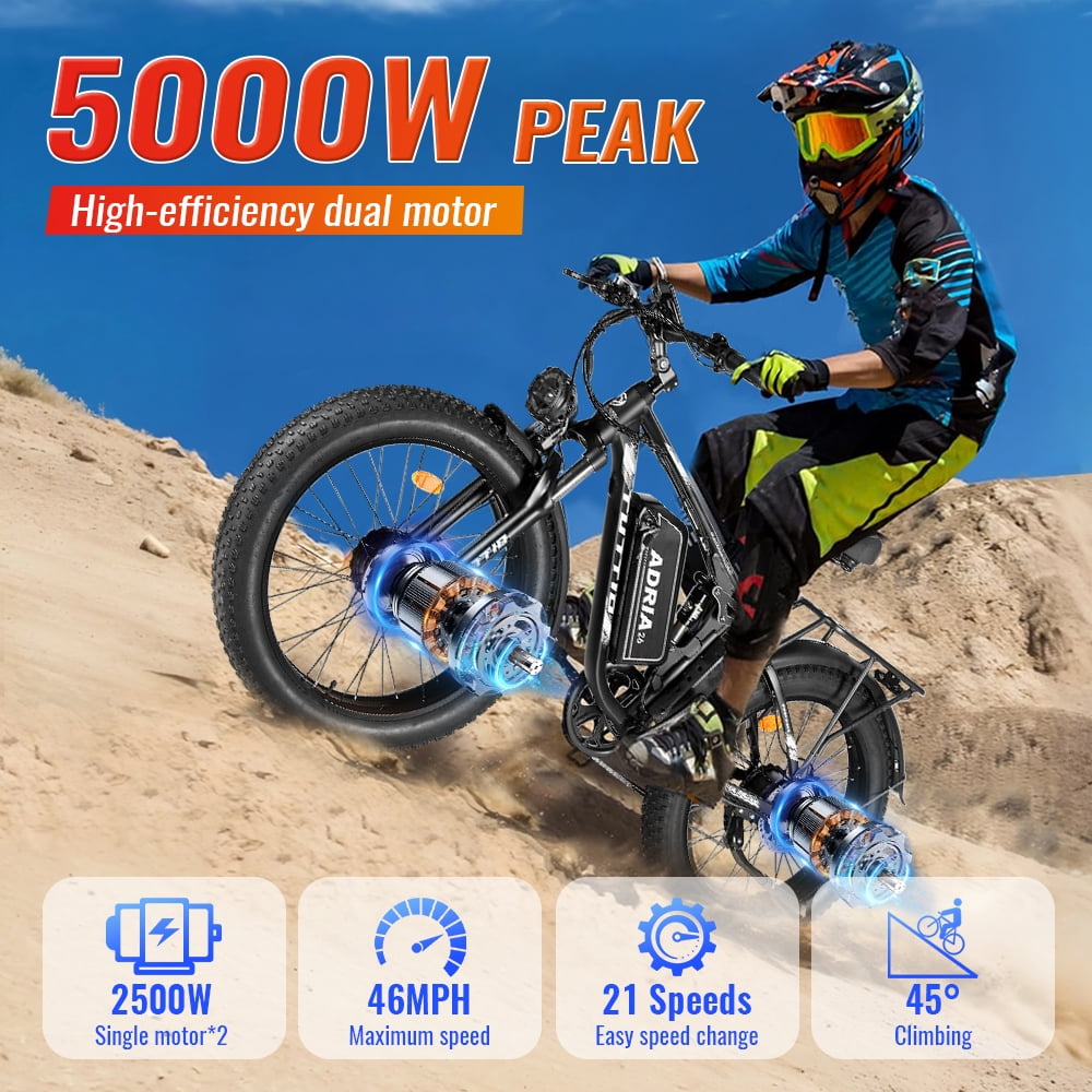 TUTTIO Adria26 Electric Mountain Bike, High-Performance Fat Tire E-Bike with 7-Speed Gear System (Black, 26 in) davj2