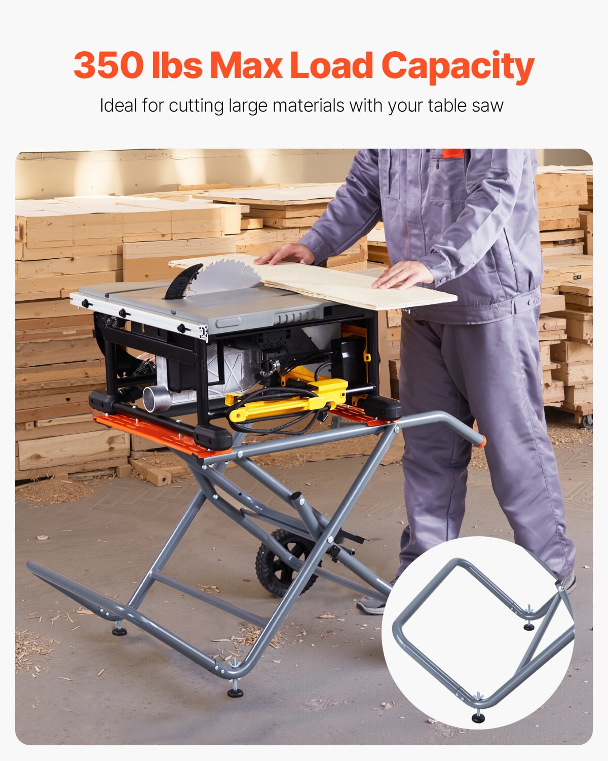 VEVOR Portable Table Saw Stand, Rolling Foldable Workstation with 8 in Rubber Wheels, Heavy-Duty Steel Construction (350 lb Capacity) 2v484
