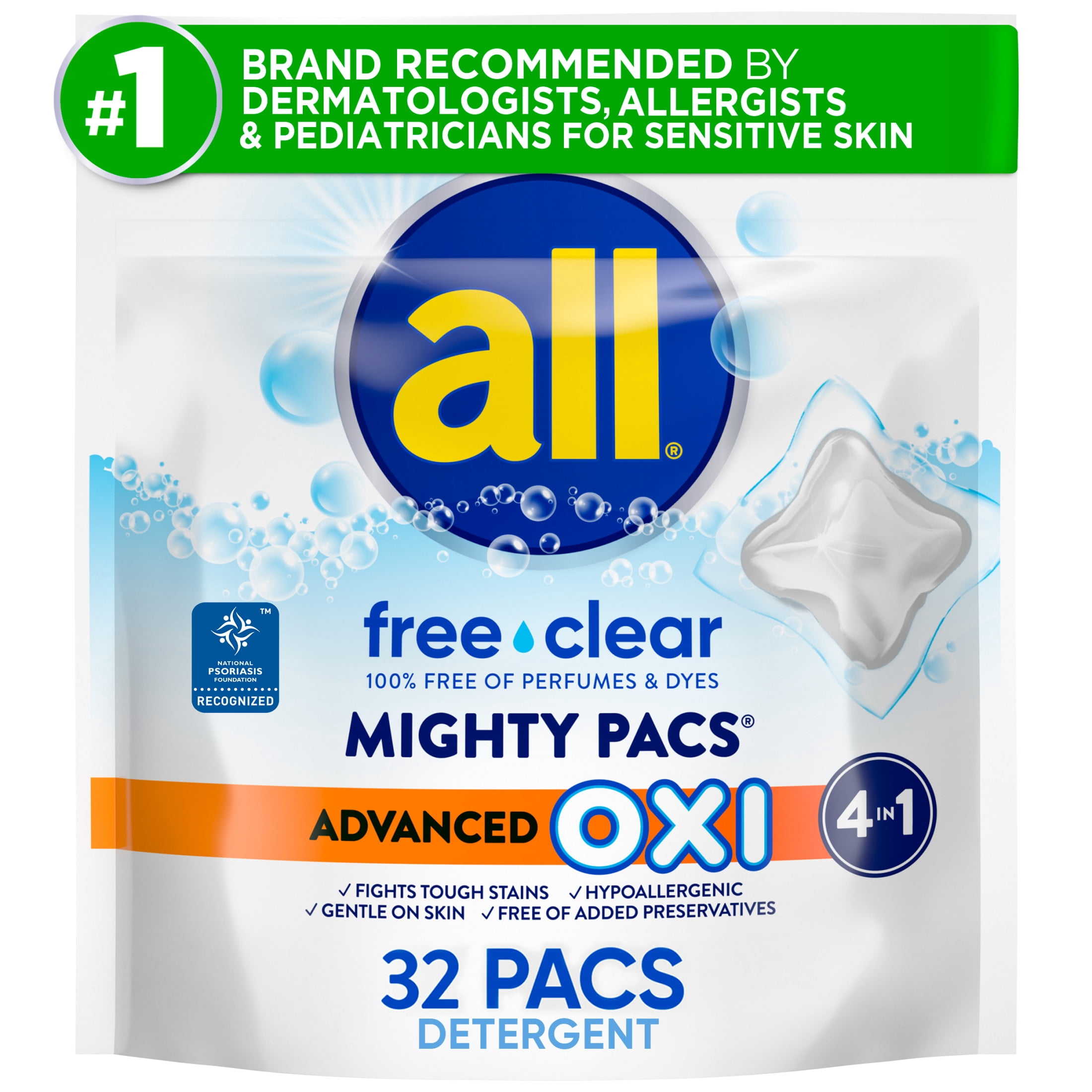 all Free Clear Mighty Pacs Oxi Laundry Detergent (Clear, 32 Count) oz0nt
