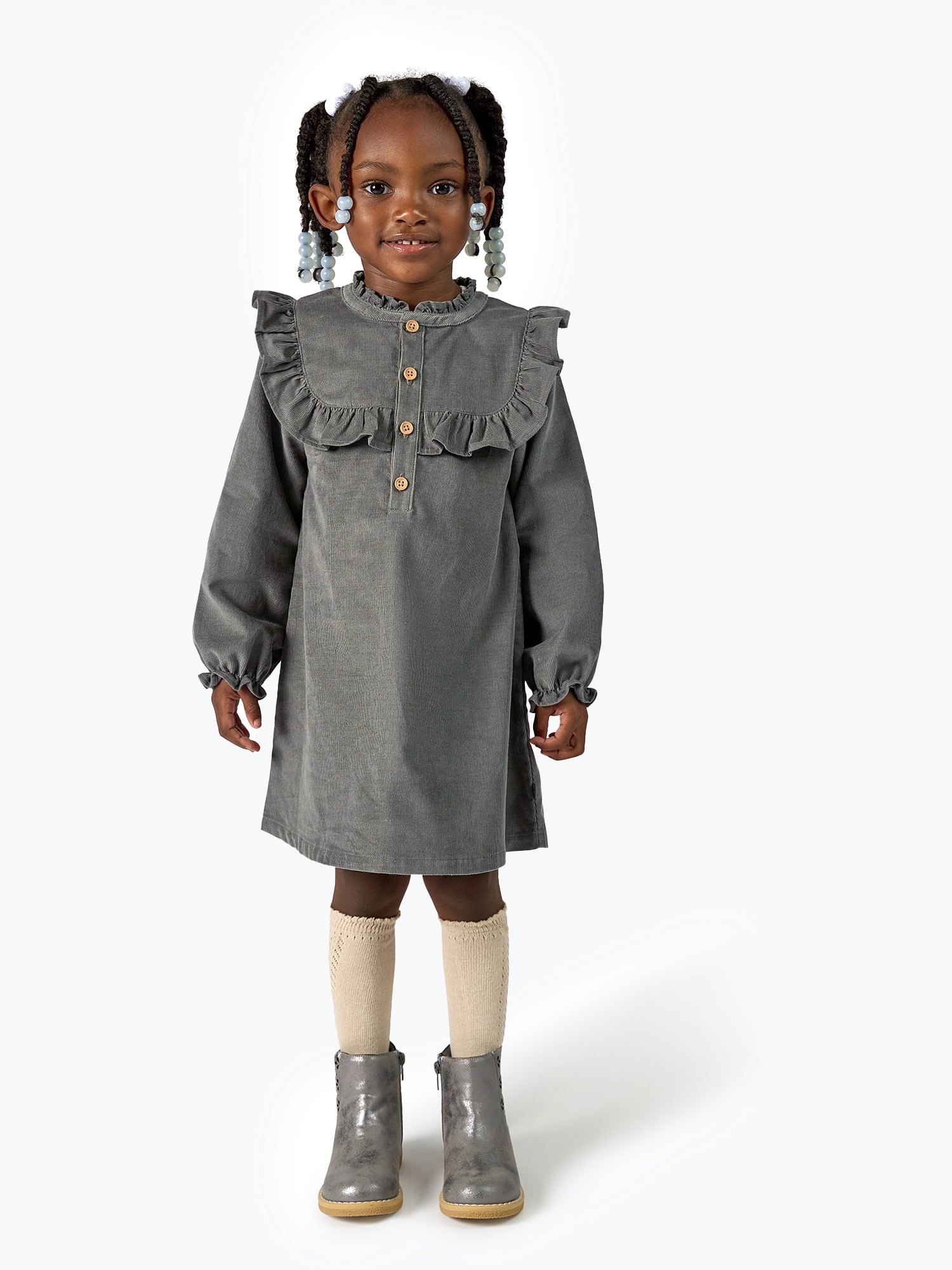 Modern Moments by Gerber Toddler Girl Ruffled Yoke Dress (Grey, 12M-5T) hky2t