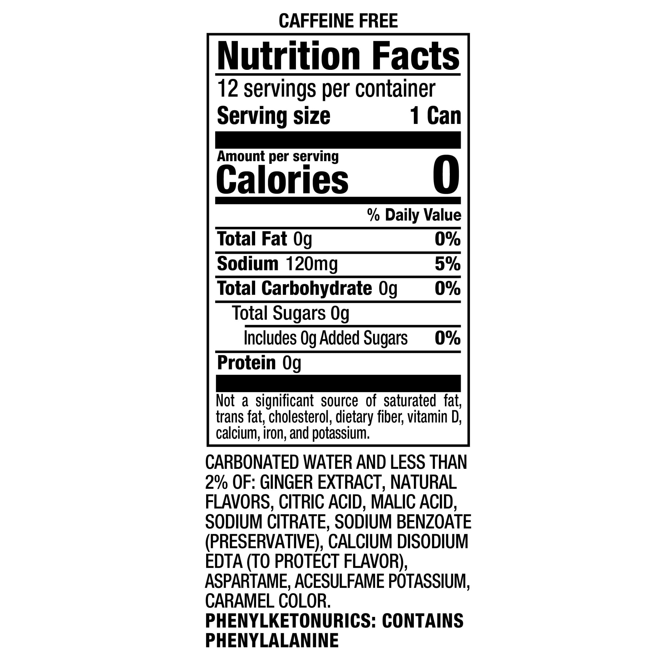 Canada Dry Ginger Ale Zero Sugar Soda, Caffeine Free, Refreshing Carbonated Beverage (12 fl oz, 12 Pack) cscmh