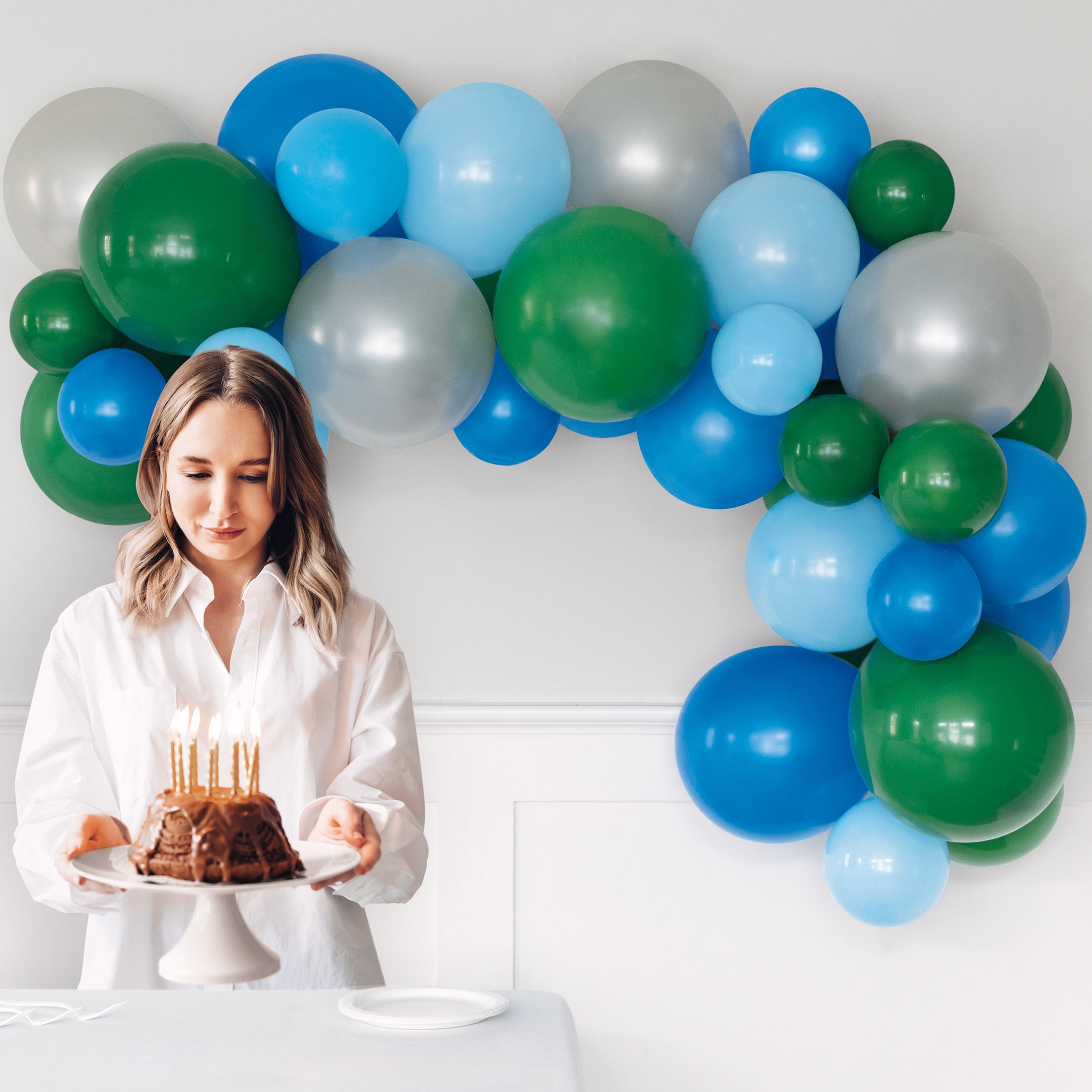 Way To Celebrate Latex Balloon Arch Kit, Party Decoration Set (Blue, Green, Silver, 36 Pieces) tegha
