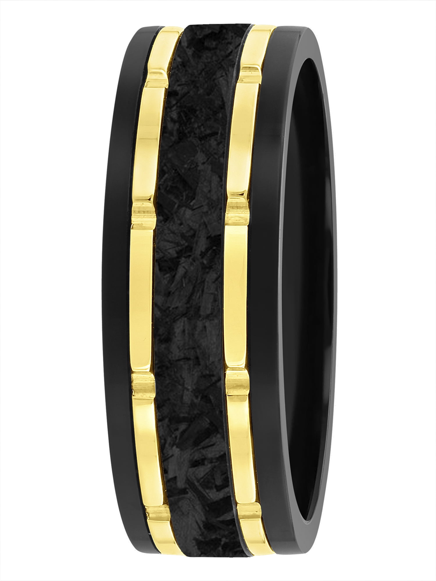 Brilliance Fine Jewelry Men's Tungsten Wedding Band with Yellow Finish and Forged Carbon Fiber Inlay (Black, 8 mm) wx1sv
