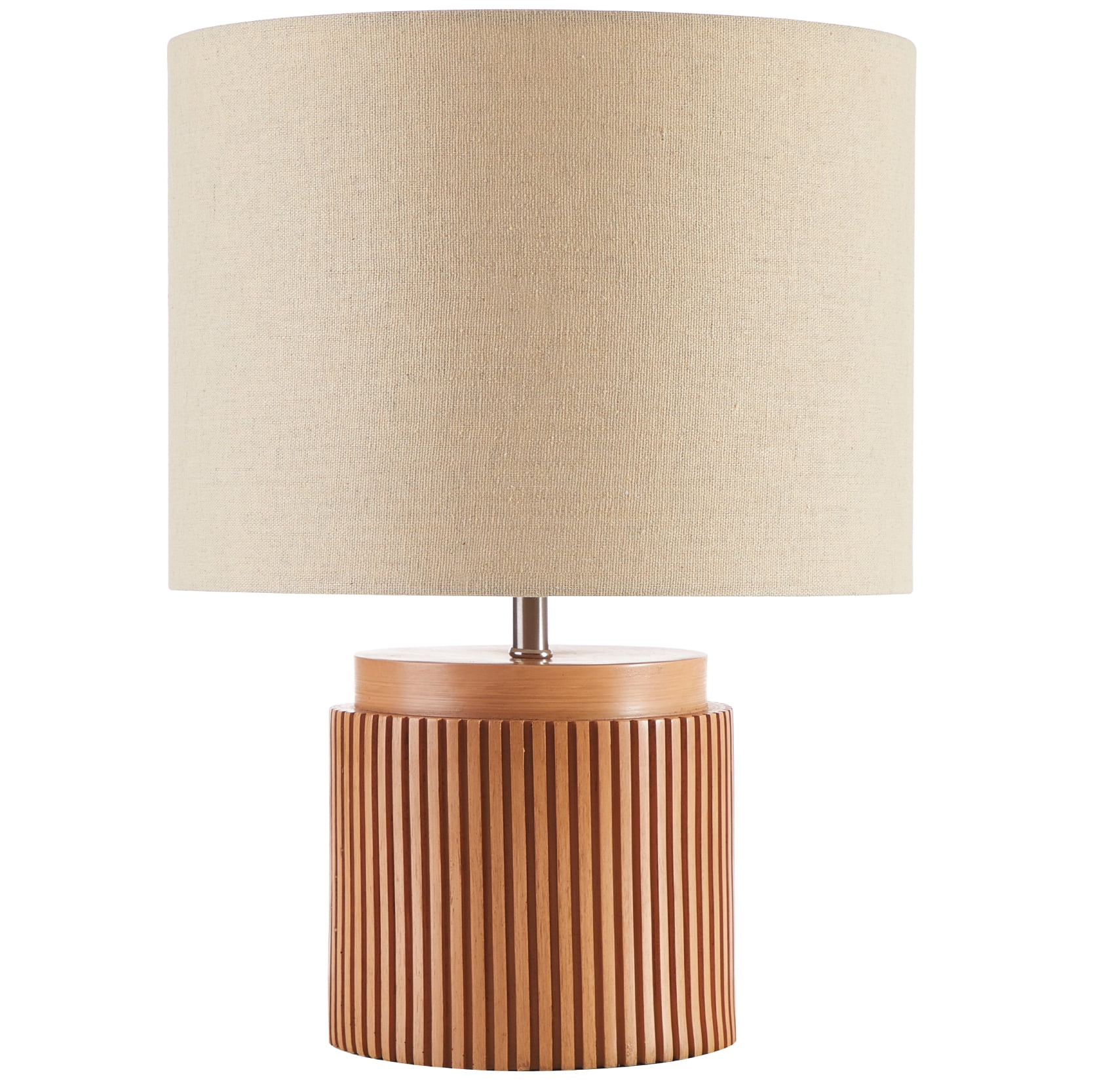 Beautiful by Drew Barrymore Faux Ribbed Wood Table Lamp (Brown, 10.25 in x 10.25 in x 14 in) 70bni