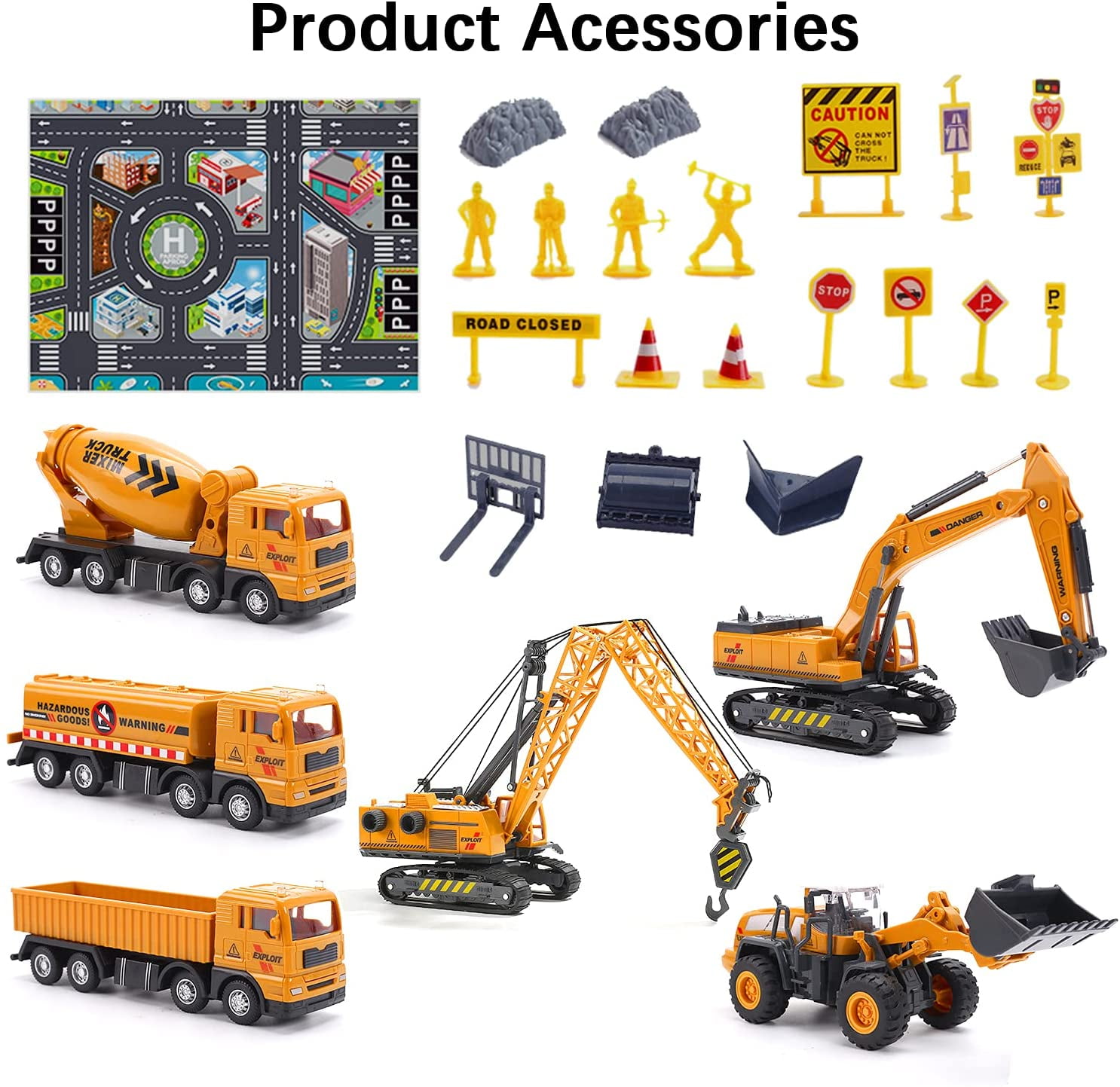 JoyStone Construction Vehicle Playset with Playmat and Movable Parts (Yellow, 1 Set) qij64
