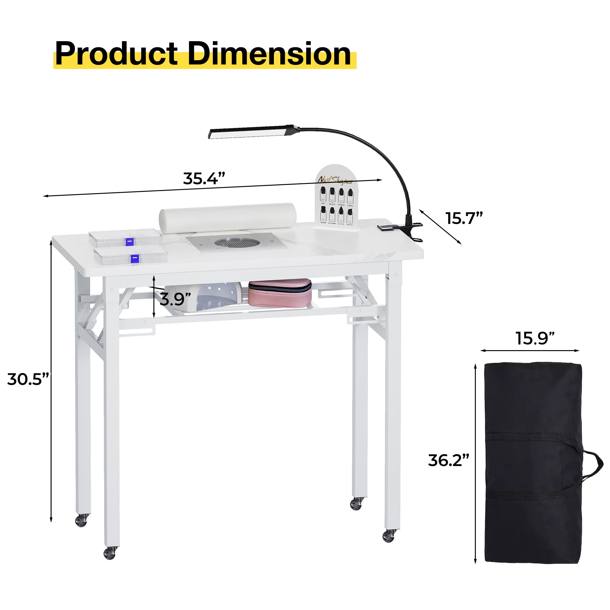 Advwin Portable Manicure Nail Table with Dust Collector and LED Lamp (White Marble, 37 in x 17 in) nxh01