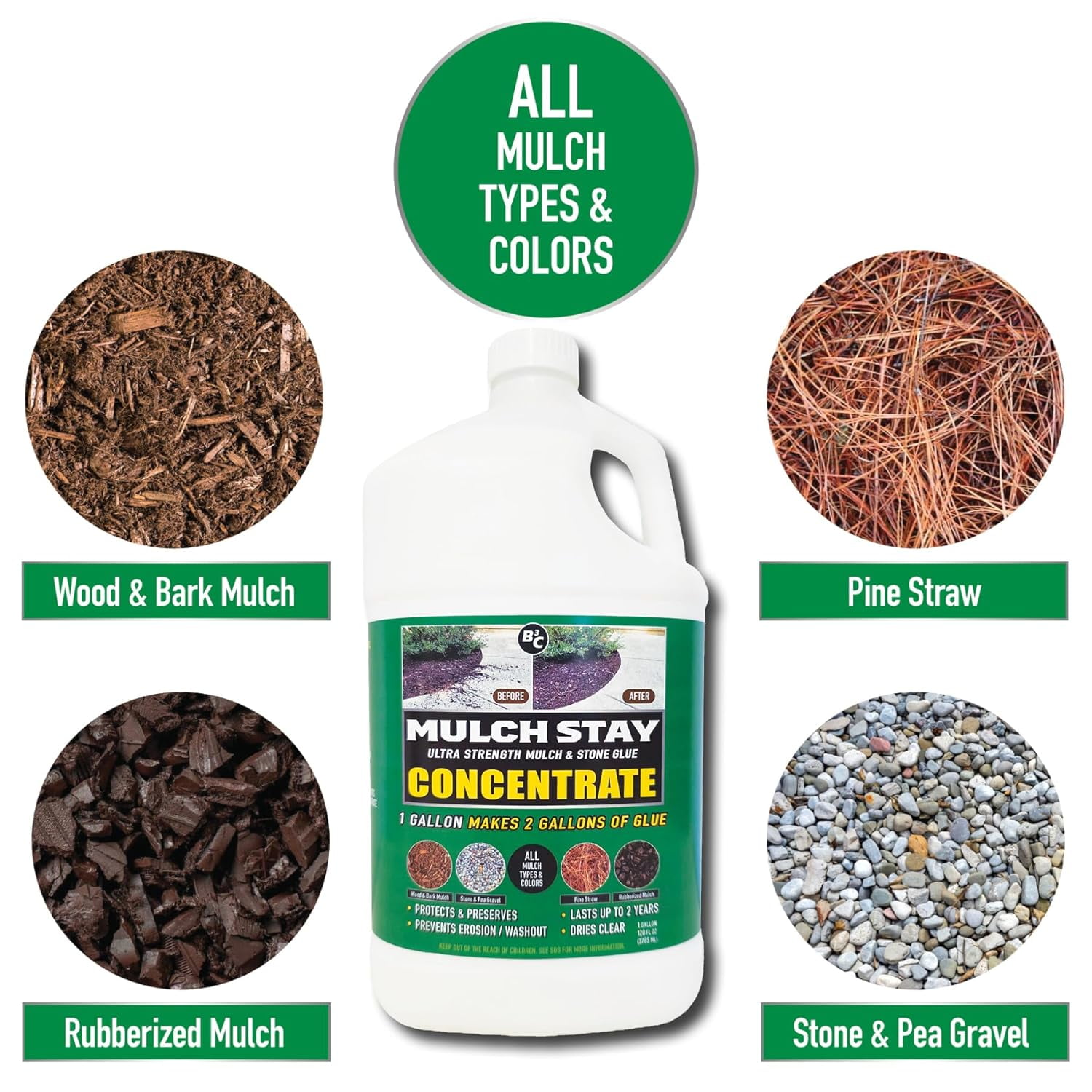 B3C Fuel Solutions Mulch Stay Ultra Strength Landscaping Glue Concentrate (Clear, 128 fl oz) x3haf