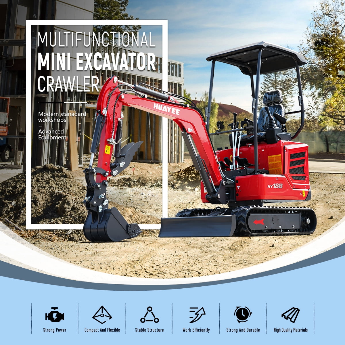 HUAYEE 1.8 Ton Mini Excavator HY18B with 14HP Kubota Diesel Engine (Red, 1.8 Ton) lpo3l