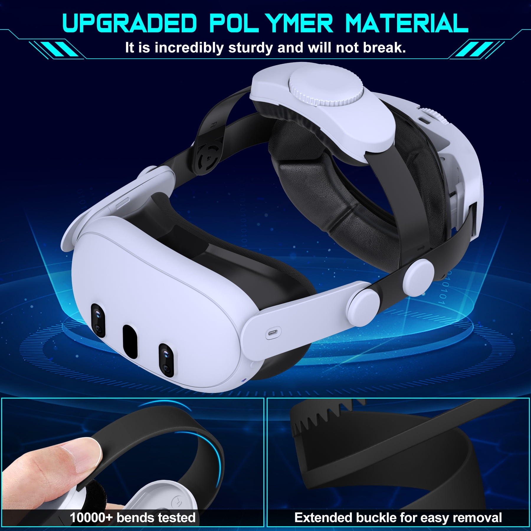 Beboncool Adjustable Head Strap for Meta Quest 3, 3S, and 2 (White, 1 Pack) hjxaa
