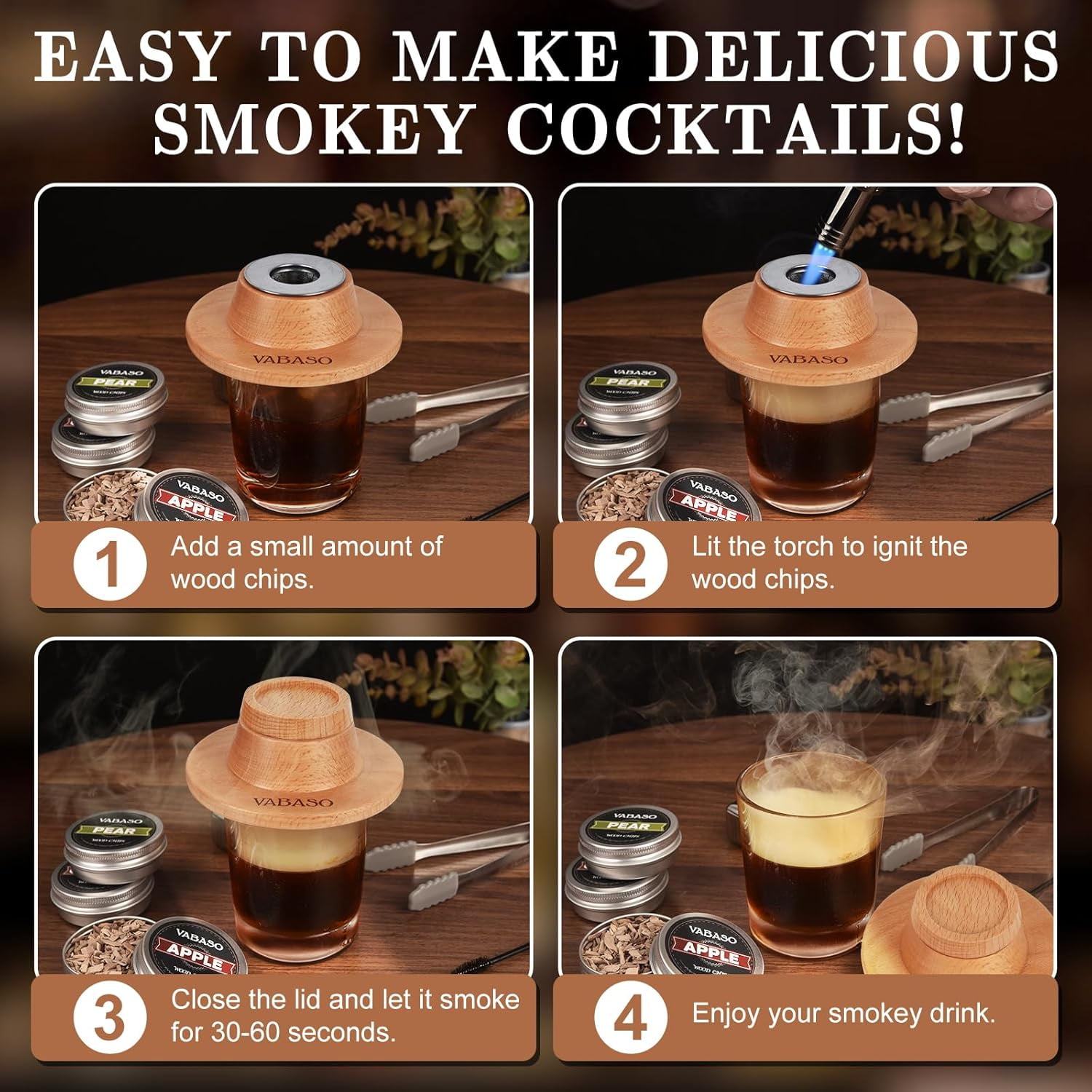 Monteka Whiskey Smoker Kit with Torch and 6 Wood Chip Flavors (Old Fashioned Cocktail Infusion Set, 1 Pack) yqt54