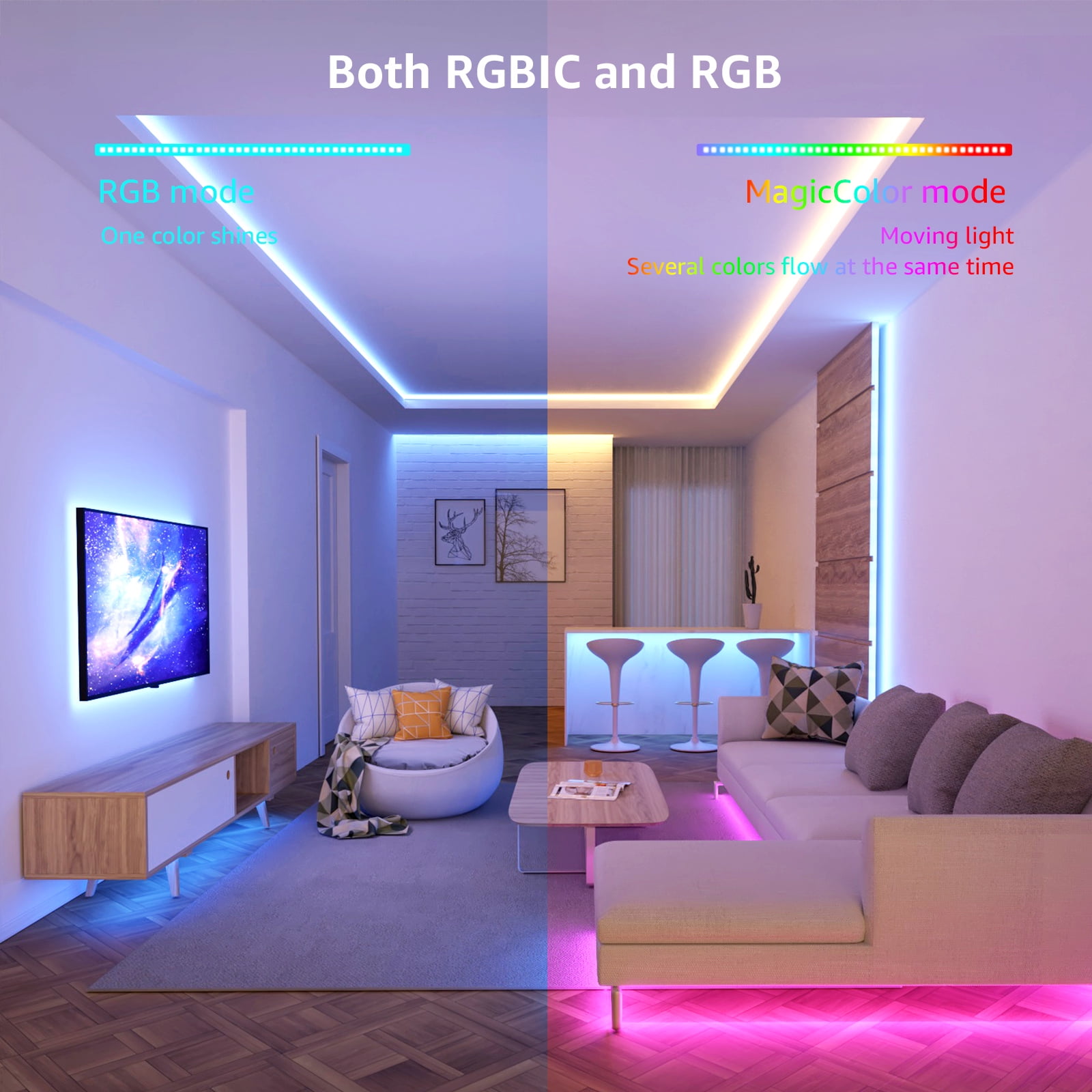 Lepro Music Sync LED Strip Lights, Waterproof RGB Color Changing Tape for Bedroom and Gaming (49.2 ft) 630j0