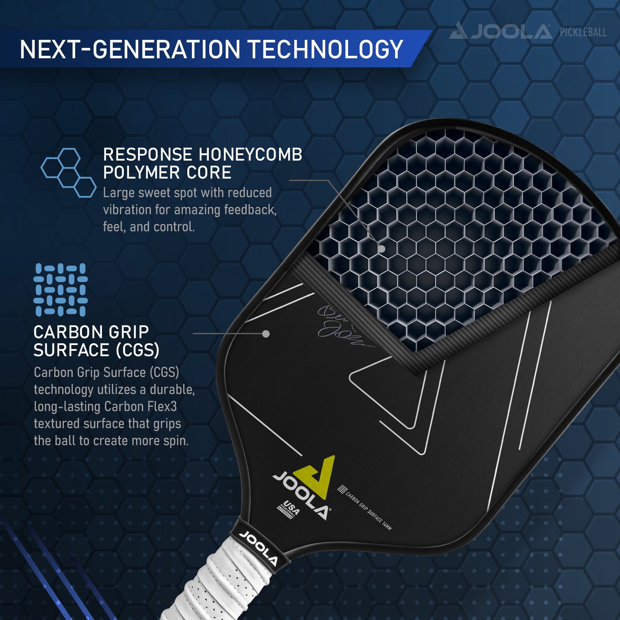 JOOLA Ben Johns Hyperion CGS Pickleball Paddle, Professional Carbon Grip Surface, High-Performance Aero Curve Design (Black, 8.2 oz) hpc58