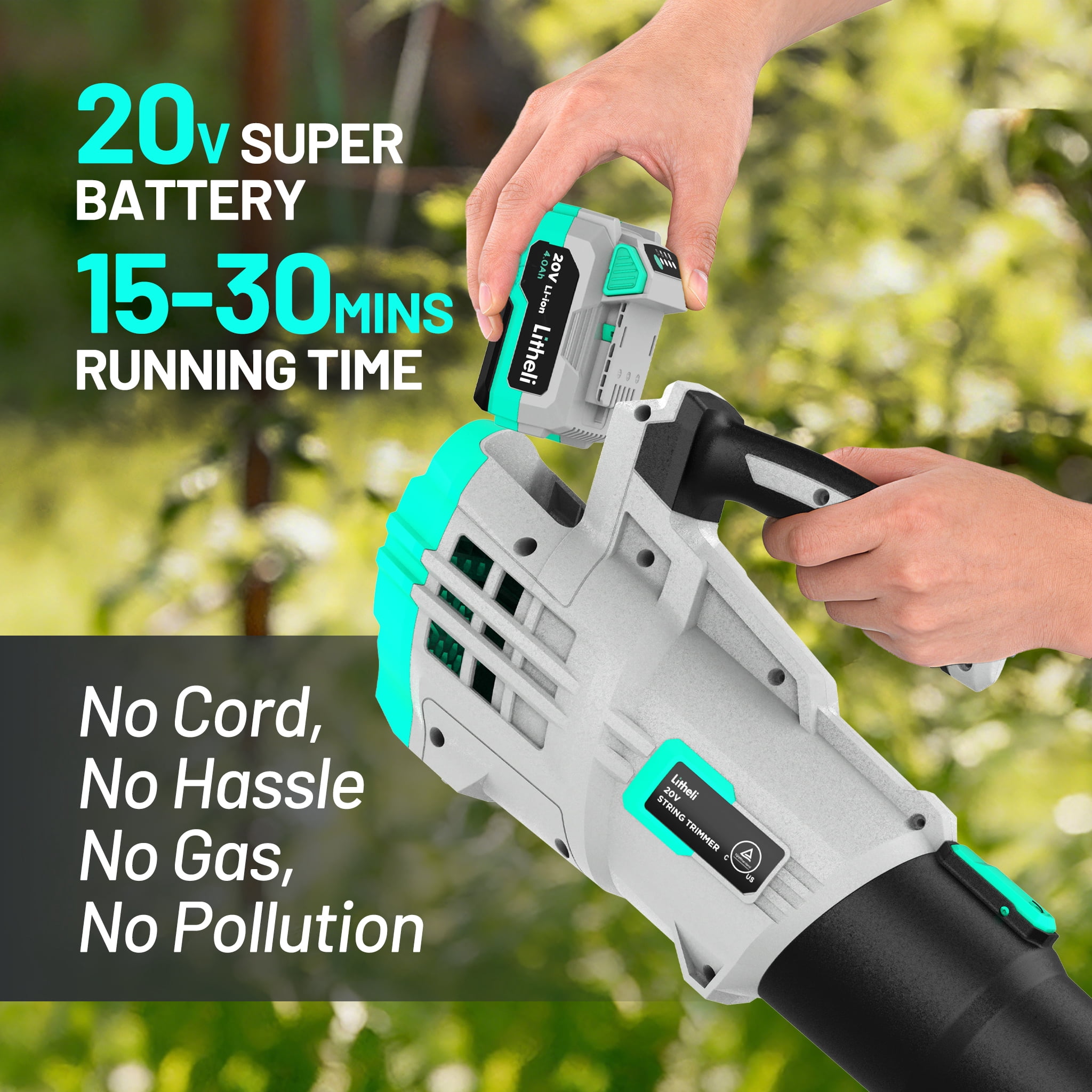 Litheli 20V Cordless Leaf Blower, 350CFM 2-Speed Turbine Electric Blower for Lawn and Yard Maintenance (4.0Ah Battery and Charger Included) 9bjkt