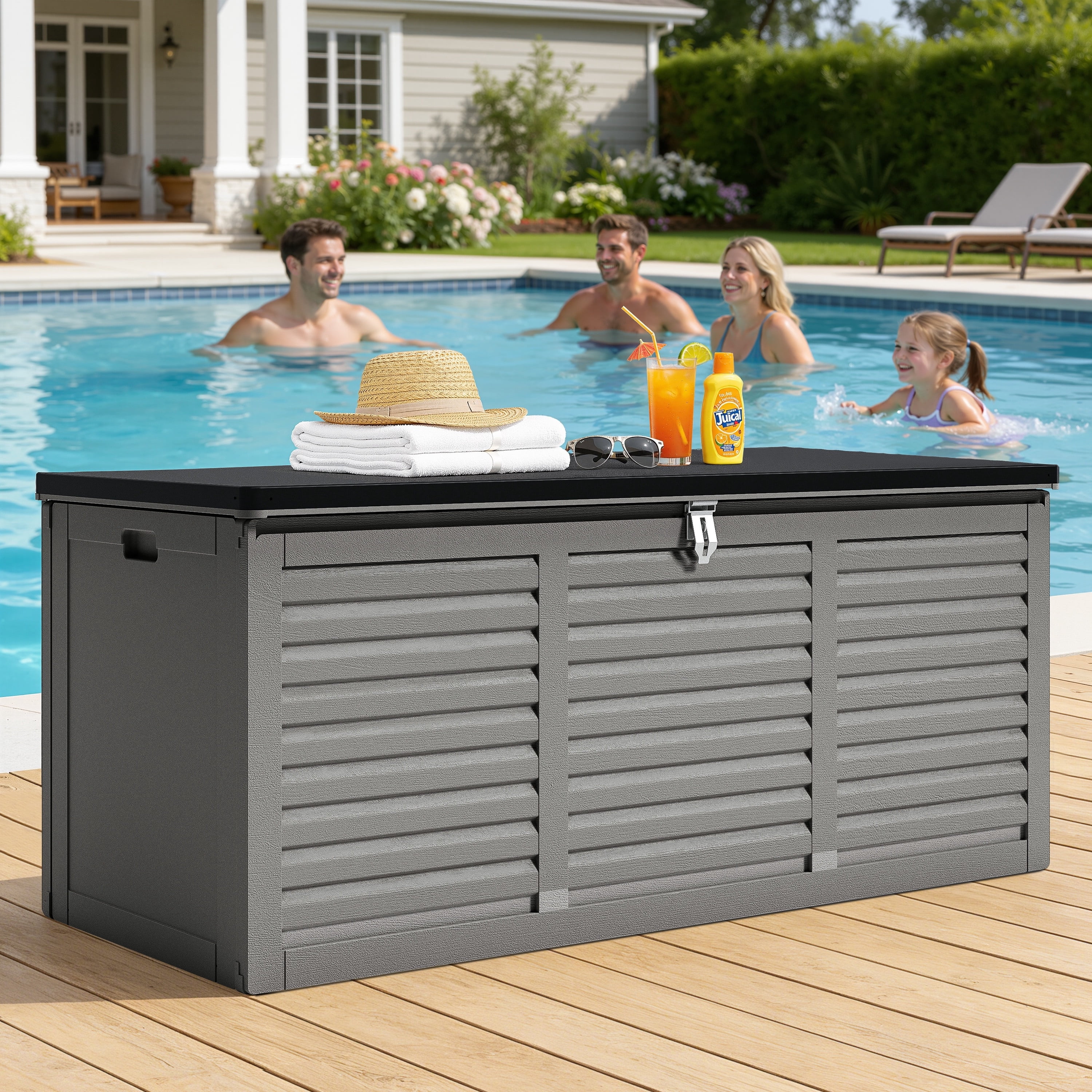 Segmart 130 Gallon Resin Deck Box, Outdoor Lockable Storage Container for Patio Cushions and Garden Tools (Grey, 130 Gallon) y5sgd