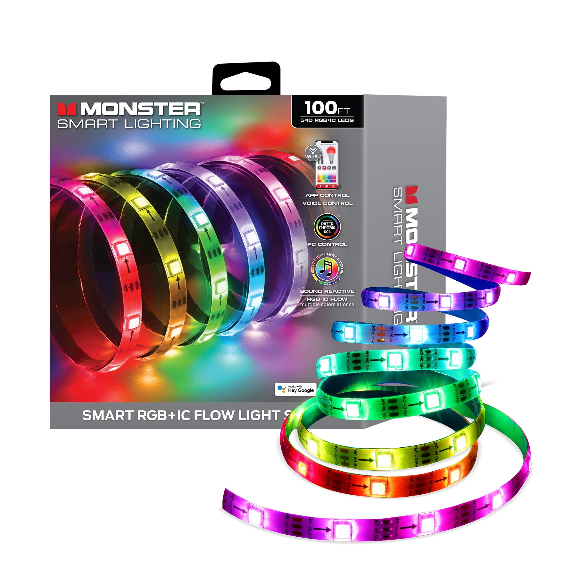 Monster Smart LED Light Strip, Multi-Color Flow, Sound Reactive, Razer Chroma Compatible (100 ft) bfry7