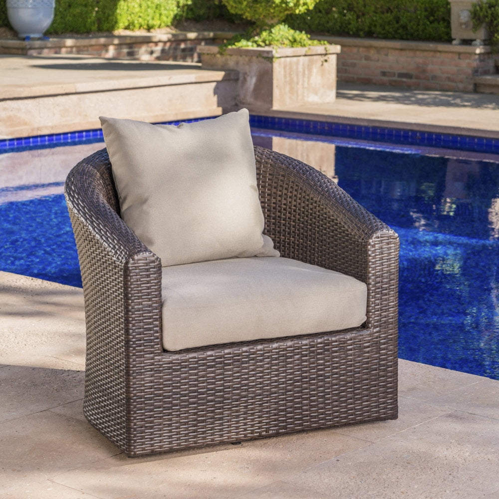 Generic Outdoor Swivel Wicker Chair with Aluminum Frame (Brown, 1-Pack) cpjz3