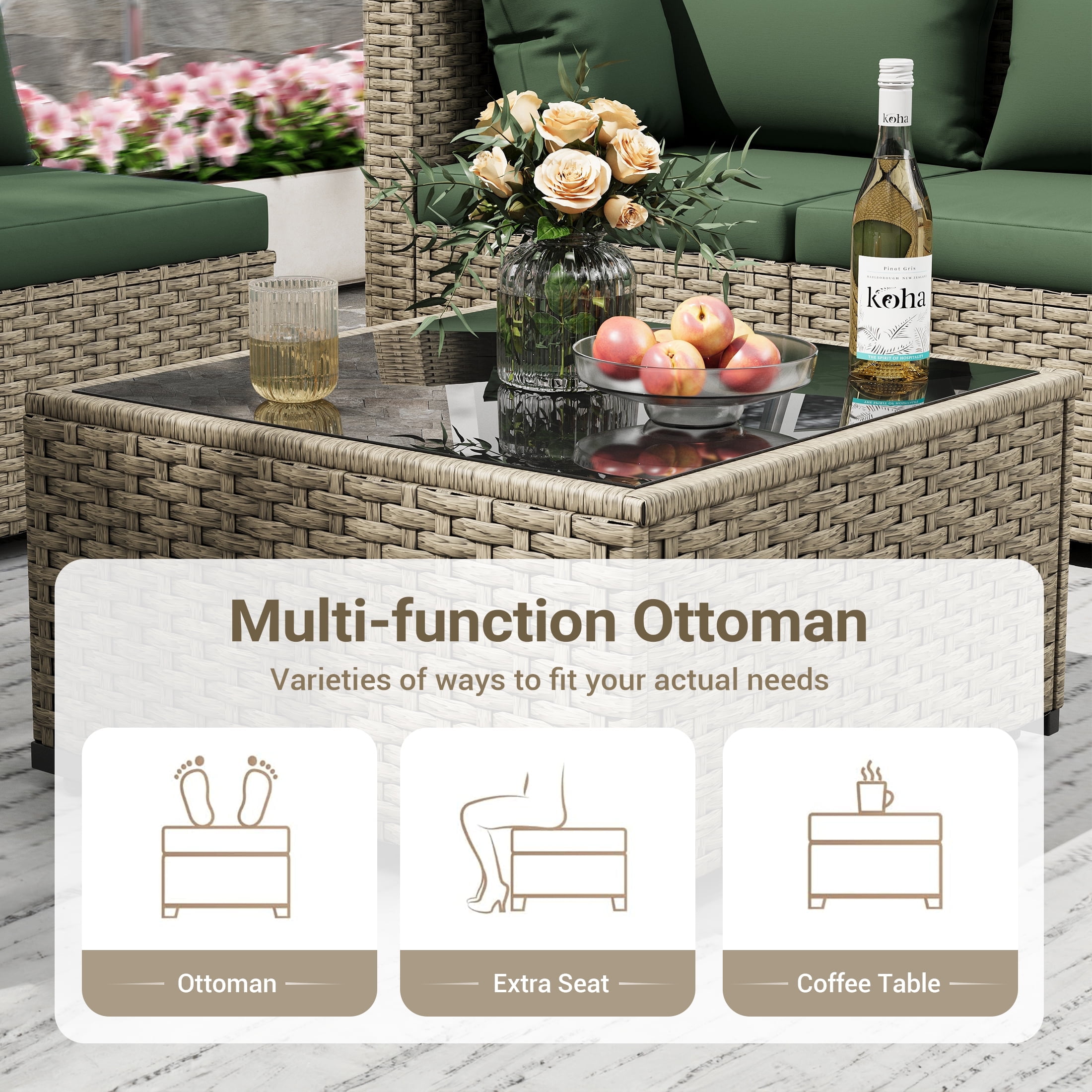 POTEBAN 7-Piece Outdoor Patio Furniture Set, Rattan Wicker Sectional Sofa with Cushions (Grey, 7-Piece) oq7q9