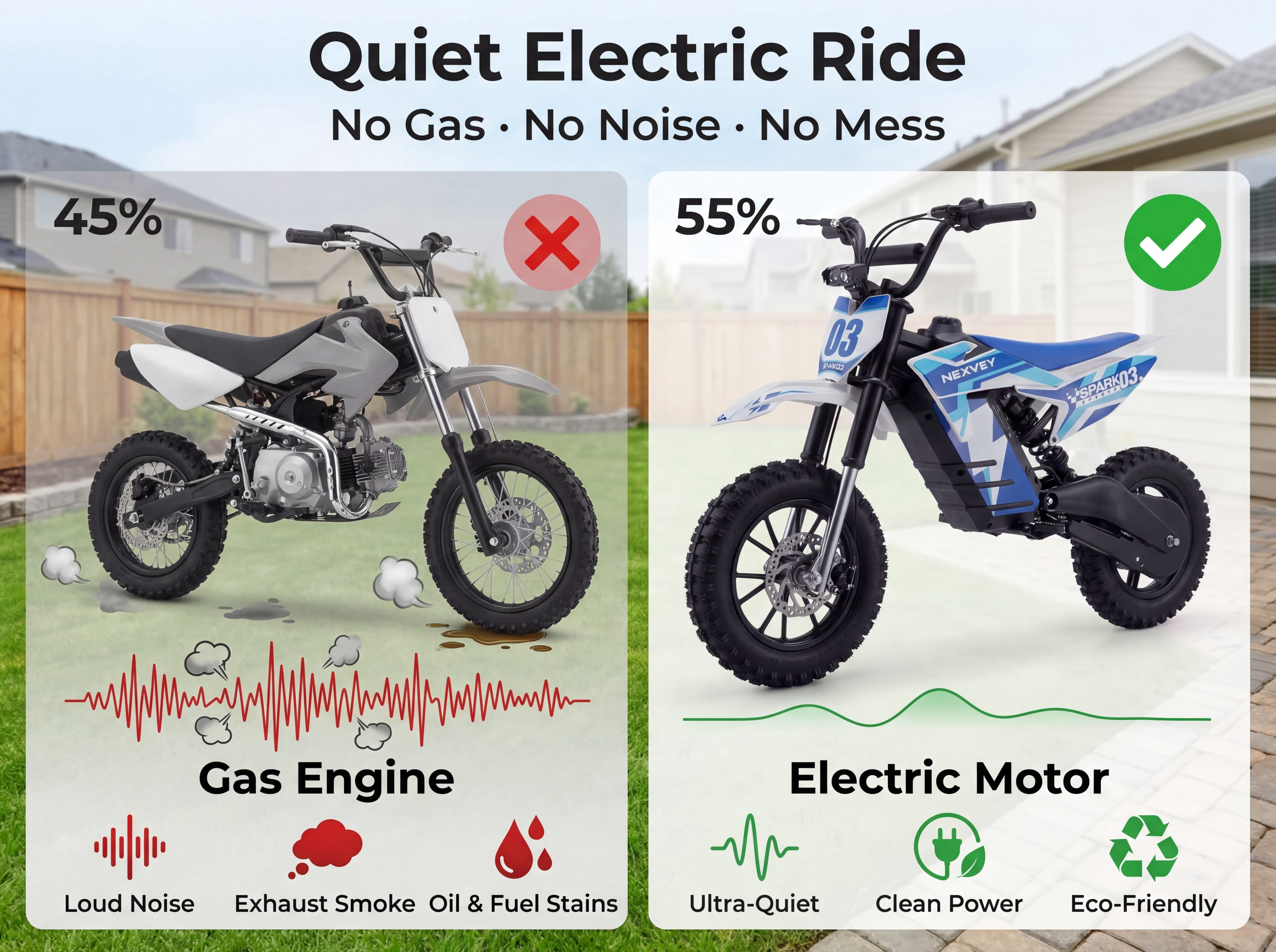 NEXVEY Spark 03 Electric Dirt Bike for Kids, 1500W Off-Road Ebike with Dual Suspension (Blue, 14 in Tires) nomxy