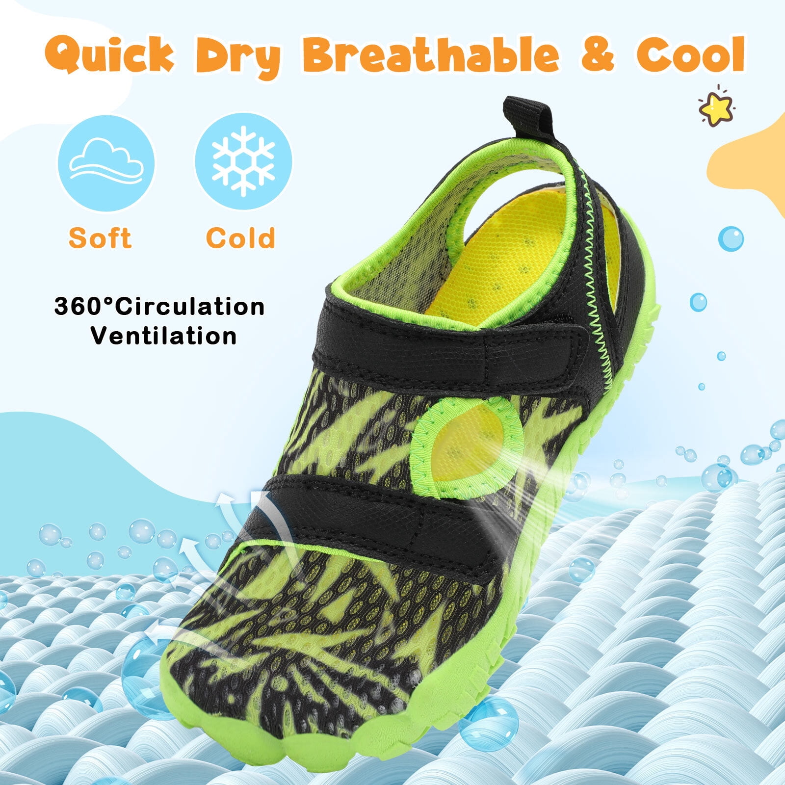 Barerun Kids Wide Toe Sandals Breathable Quick-Dry Water Shoes (Black, 13 Little Kid) qslqu