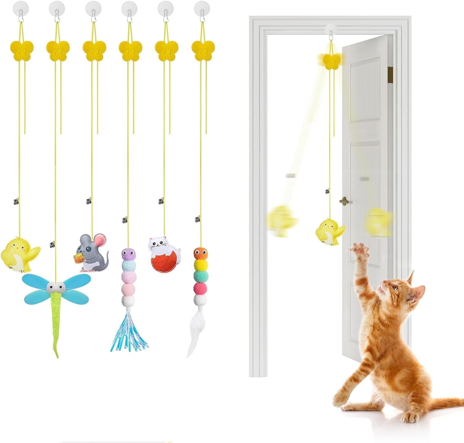 IZEYNO Retractable Cat Toys with Bell and Catnip (6 Pack, Multicolor, 78 in) v5i16