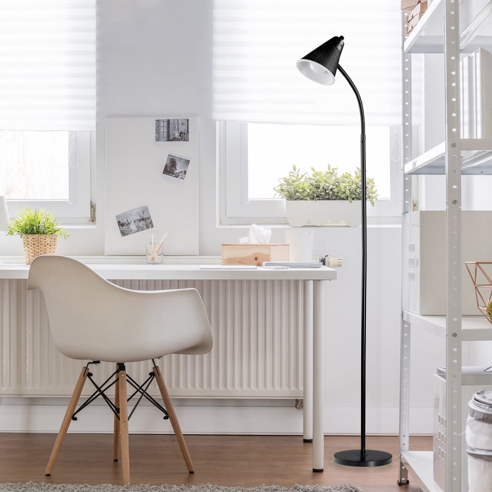 Globe Electric Novogratz Modern LED Floor Lamp with Adjustable Gooseneck and Mesh Shade (Matte Black, 59 in) f1h4v
