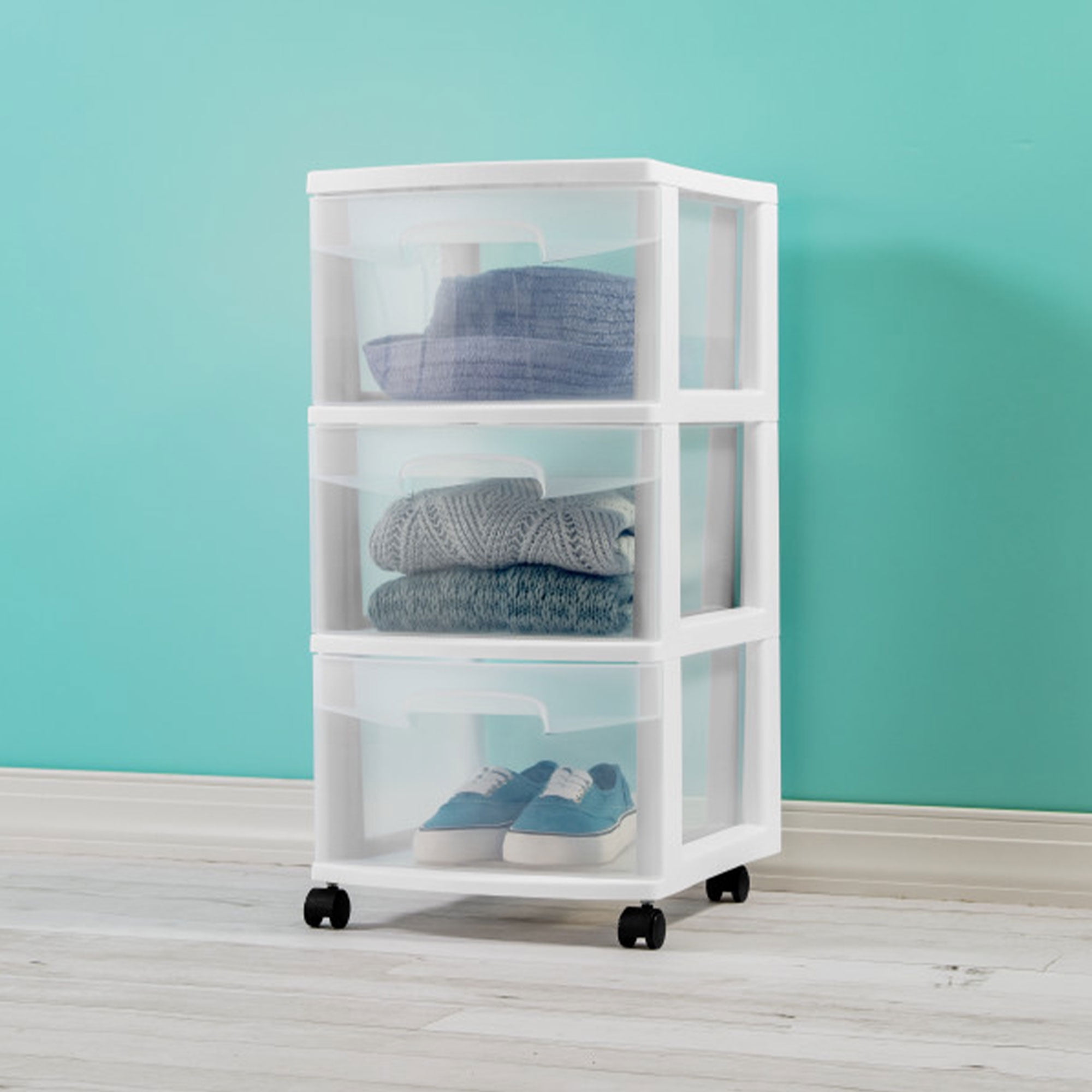 Sterilite 3 Drawer Rolling Storage Cart Organizer with Wheels (White, 4 Pack) 55wf9