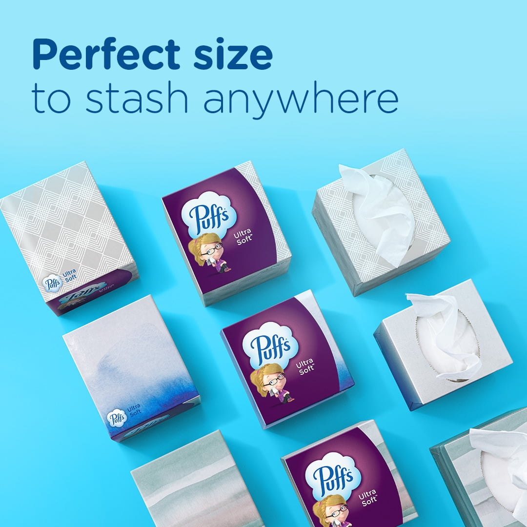 Puffs Ultra Soft Facial Tissues, Gentle Cushion-Soft Thickness (White, 4 Count, 224 Total Tissues) 5uzs6