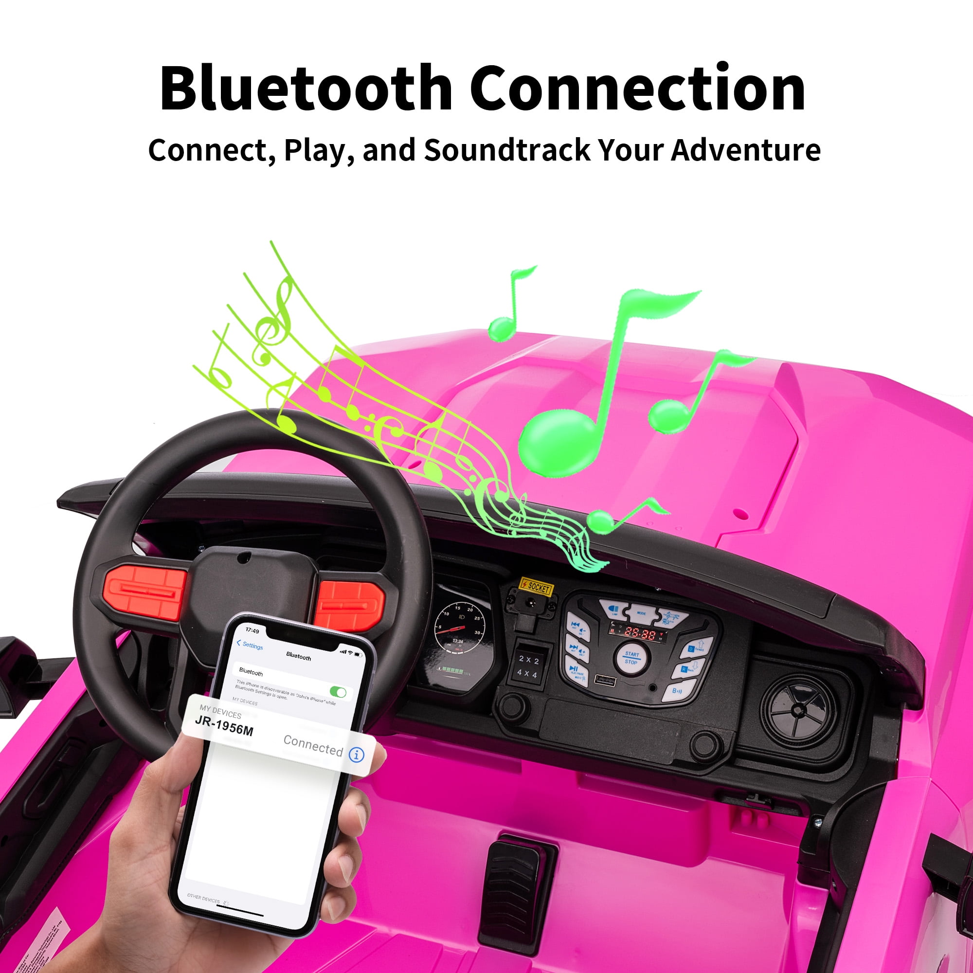 Hikiddo 4WD 2-Seater Electric Ride-On Truck for Kids, Powerful 24V Motor with Remote Control (Pink, 2-Seater) csh1b
