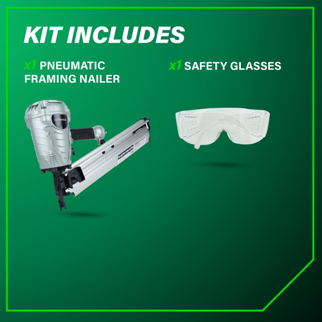 Metabo HPT Pneumatic Framing Nailer (21-Degree, 7.5 lb, 2 in to 3.5 in Fastener Capacity) 3e7mv